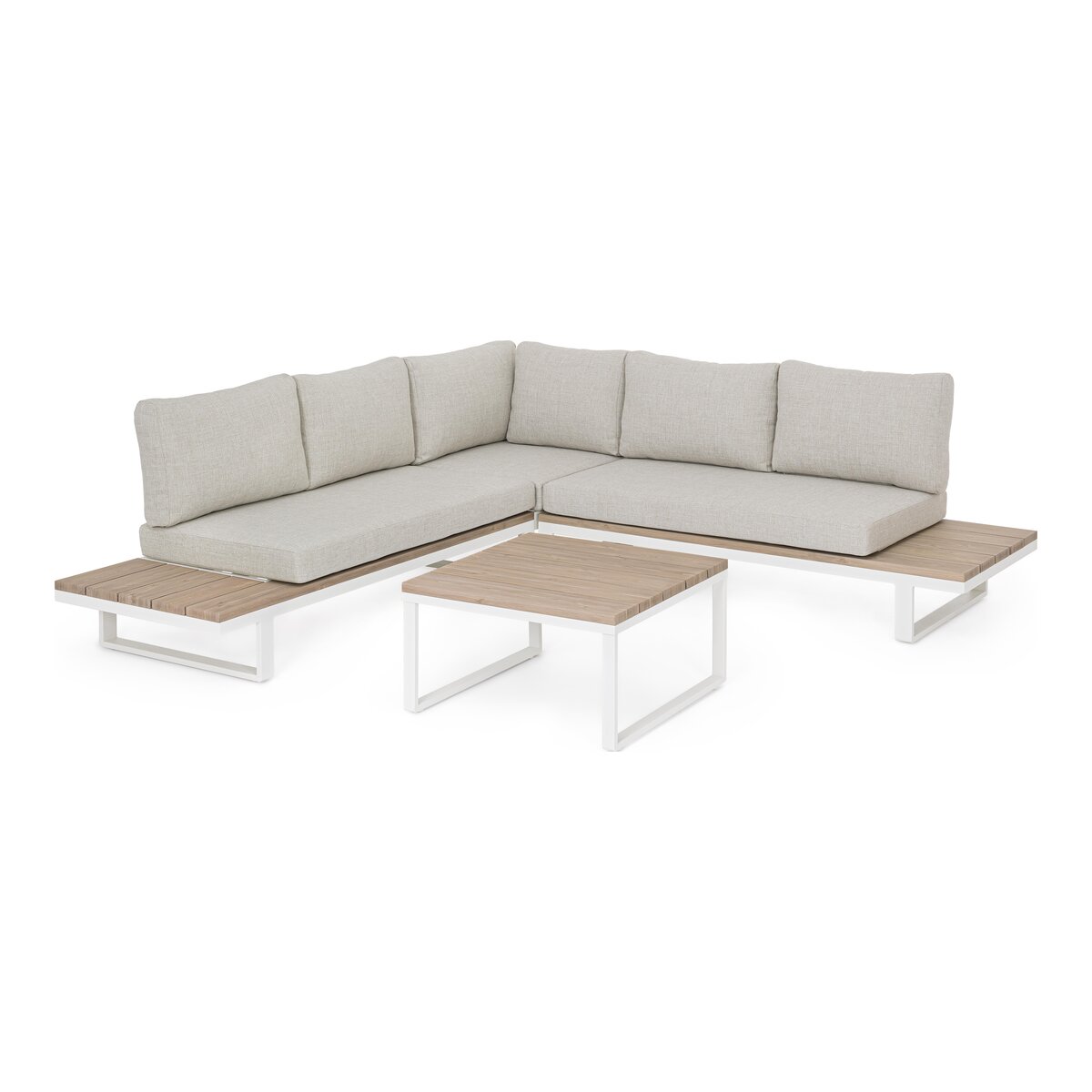 Gartenecksofa Zelmar - Aluminium Off-White & Olefin Grau, inkl. Couchtisch
