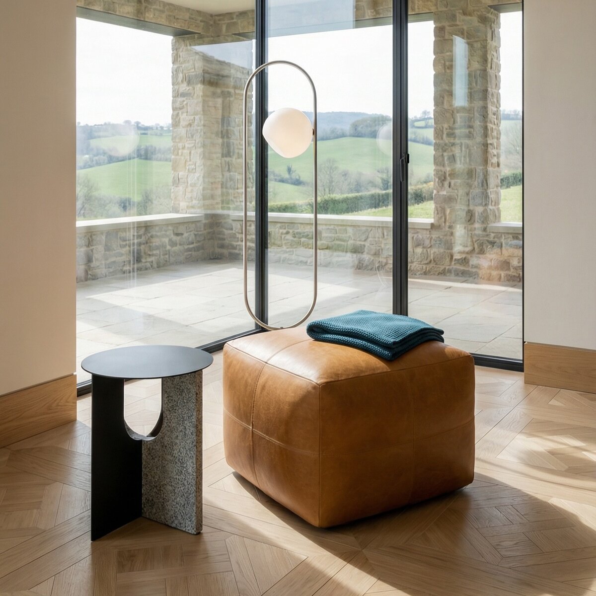Pouf Anneta aus Leder 50x50 cm, Cognac