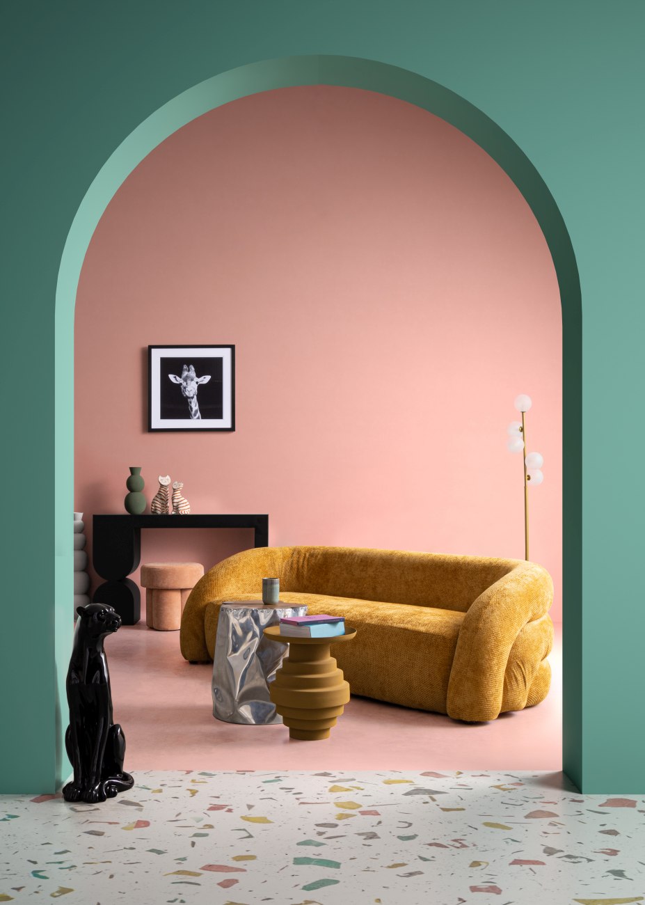 Hocker Glenda aus Stoff, Pfirsich