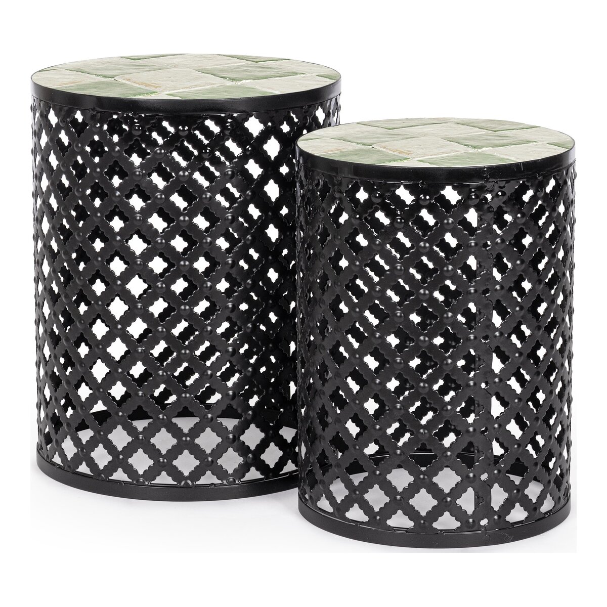 2er-Set Gartenbeistelltisch Loire - Metall & Keramik, Ø 30 / 35 cm