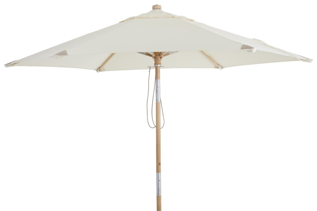 Der Sonnenschirm Trieste überzeugt mit seinem modernen Design. Gefertigt wurde er aus Kunstfasern, welcher einen weißen Farbton besitzt. Das Gestell ist aus Buchenholz und hat eine natürliche Farbe. Der Schirm hat einen Durchmesser von 250 cm.