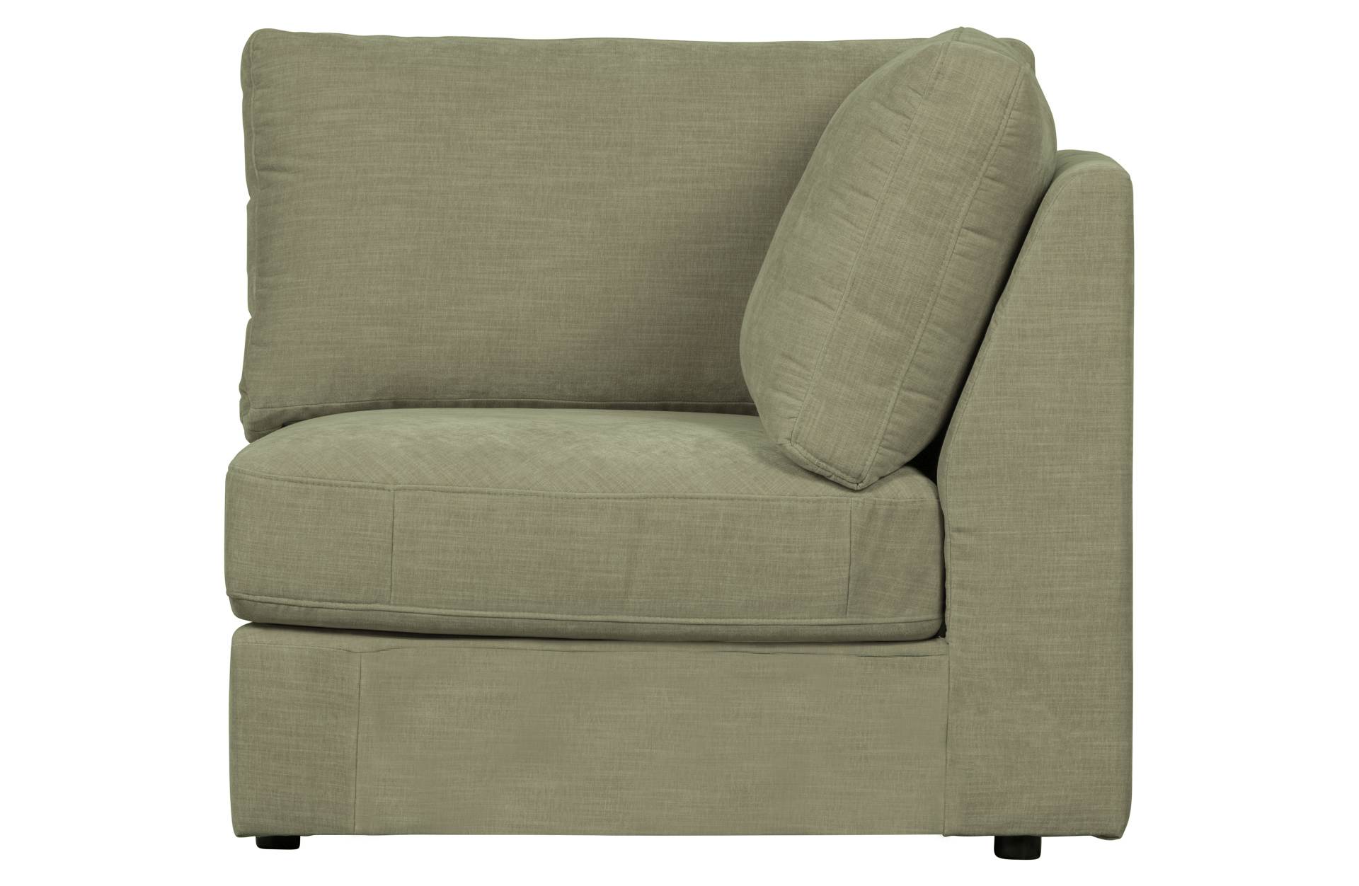 Das Modulsofa Family überzeugt mit seinem modernen Design. Das Eck Element wurde aus Gewebe-Stoff gefertigt, welcher einen einen grünen Farbton besitzen. Das Gestell ist aus Metall und hat eine schwarze Farbe. Das Element hat eine Sitzhöhe von 44 cm.