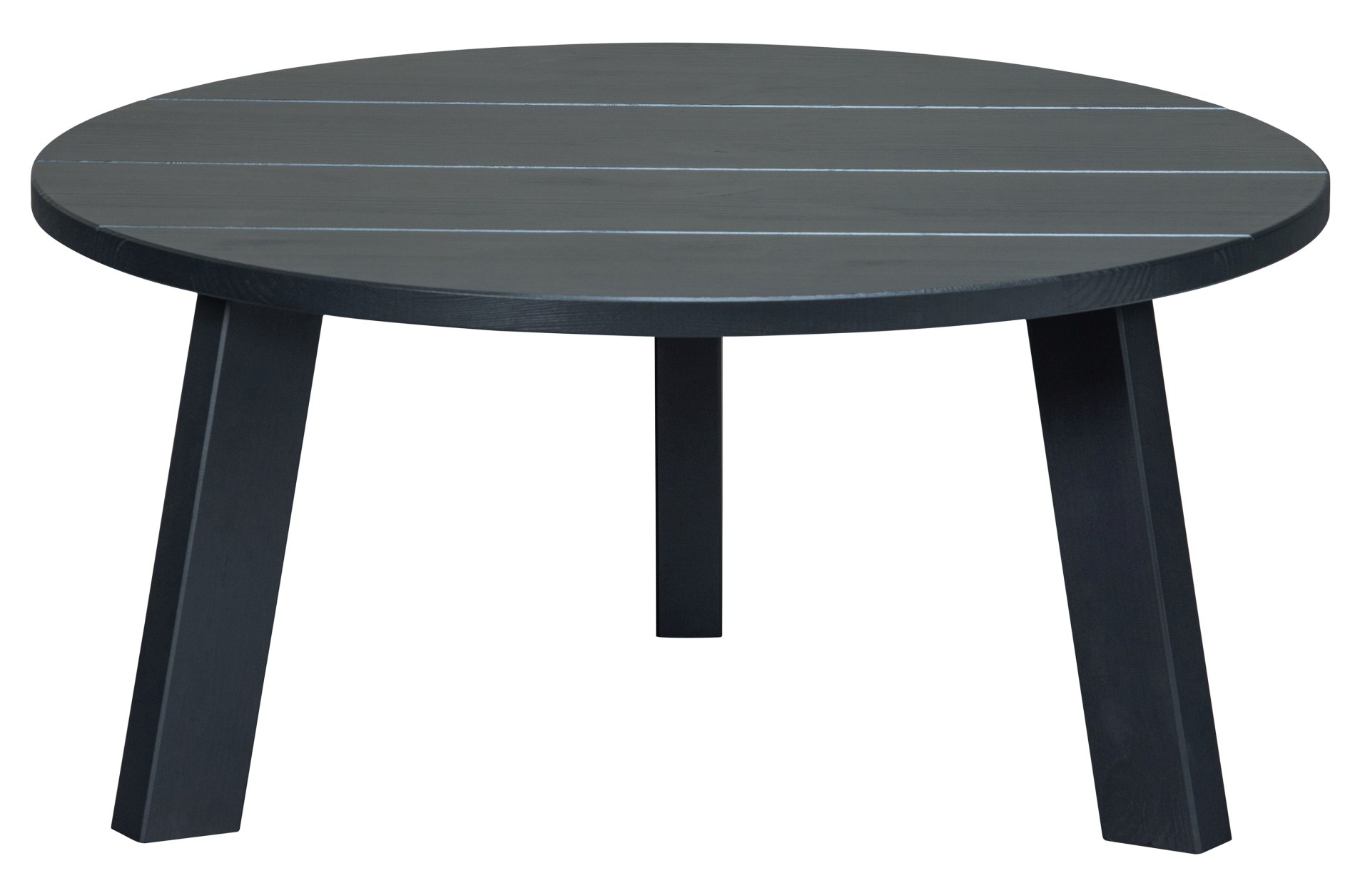 Der Beistelltisch Benson hat ein Durchmesser von 80 cm. Gefertigt wurde der Tisch aus Kiefernholz und hat einen schwarzen Farbton.