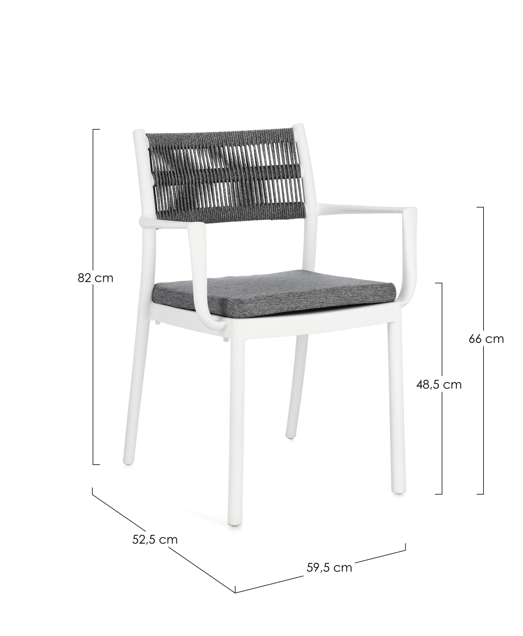 Gartenstuhl Alvin mit Armlehne, Weiß / Dunkelgrau