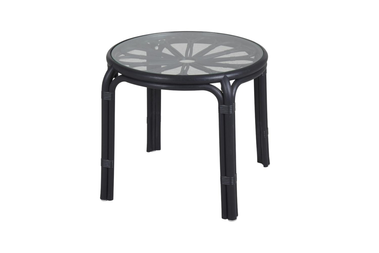 Der Gartenbeistelltisch Waltz überzeugt mit seinem modernen Design. Gefertigt wurde die Tischplatte aus Glas. Das Gestell ist auch aus Rattan und hat eine schwarze Farbe. Der Tisch besitzt eine Länge von 50 cm.