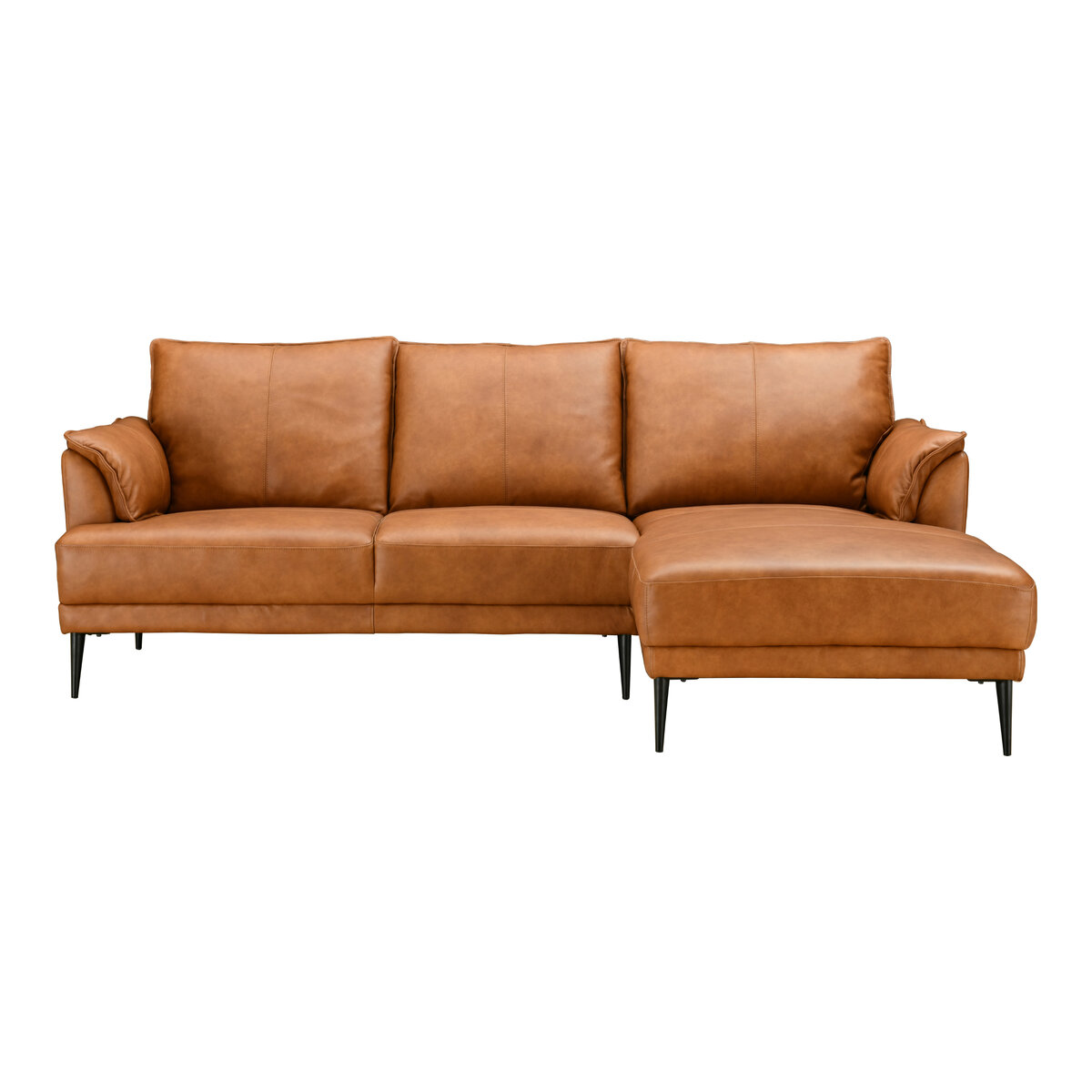 Ecksofa Luso Cognac Echtleder - Rechte Recamiere, Taschenfederkern & Metallfüßen