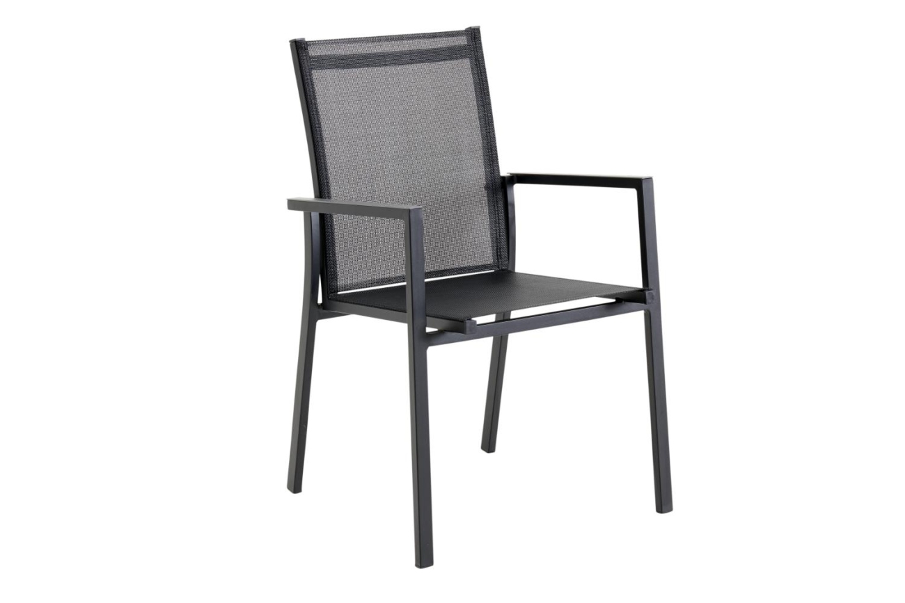 Der Gartenstuhl Avanti überzeugt mit seinem modernen Design. Gefertigt wurde er aus Textilene, welches einen schwarzen Farbton besitzt. Das Gestell ist aus Metall und hat eine schwarze Farbe. Die Sitzhöhe des Stuhls beträgt 42 cm.