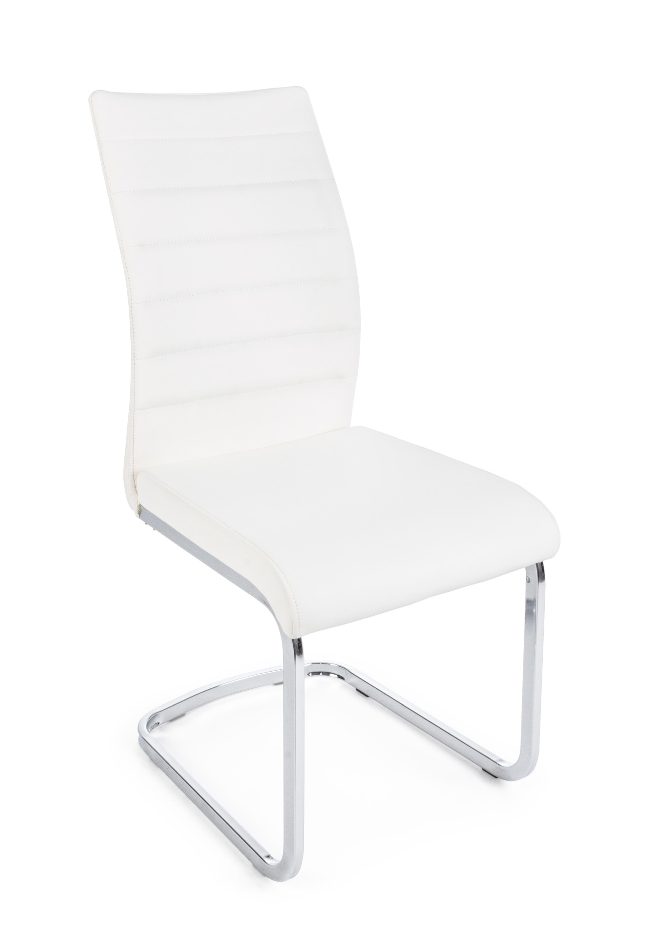 Der Stuhl Mayra überzeugt mit seinem modernem Design. Gefertigt wurde der Stuhl aus einem Kunststoff-Bezug, welcher einen weißen Farbton besitzt. Das Gestell ist aus Metall, welches eine Silberne Farbe hat. Die Sitzhöhe beträgt 47 cm.