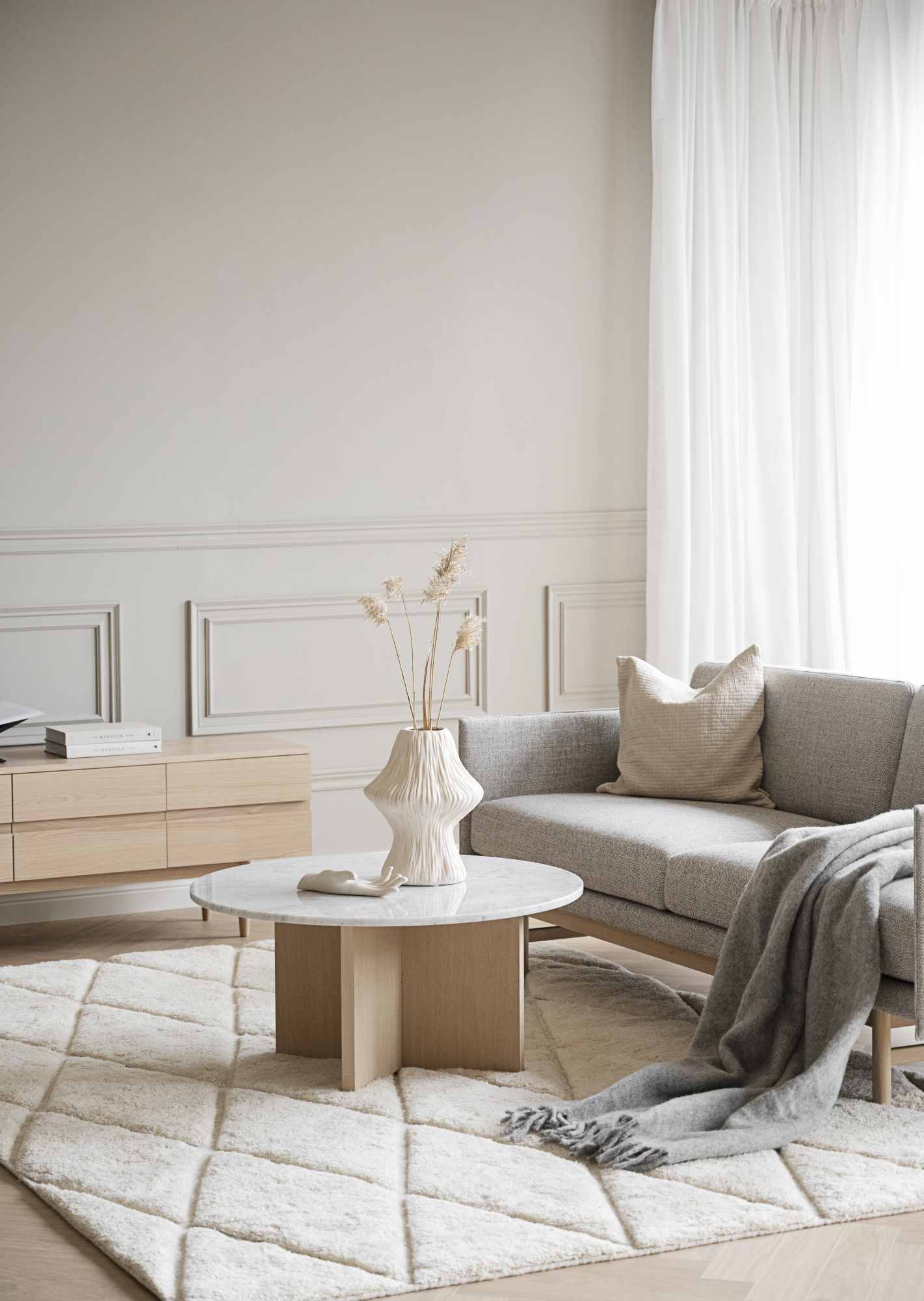 Couchtisch Brooksville, Marmor Rund 90cm, Weiß / Weiß – überzeugt mit zeitlosem Stil.