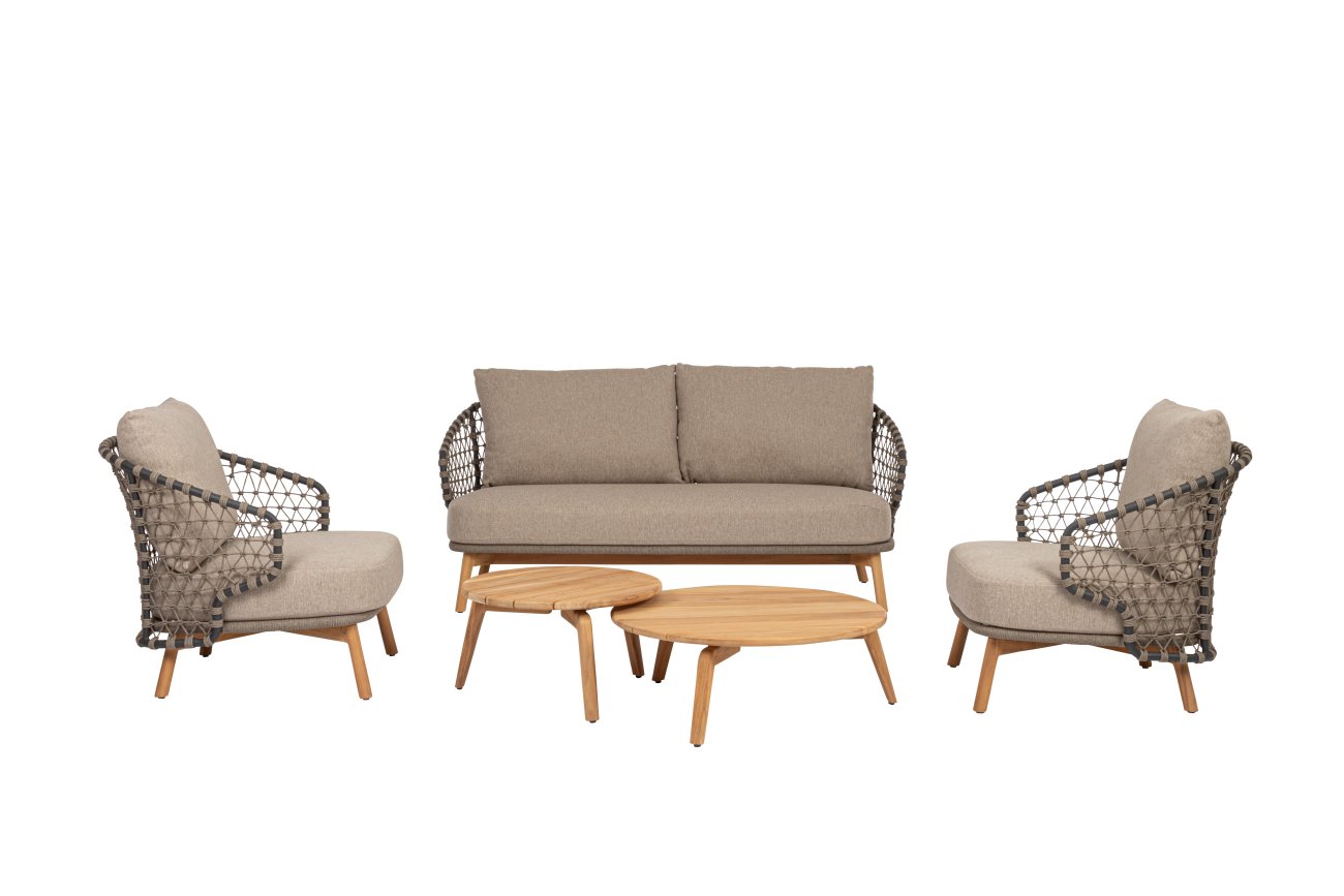 Gartencouchtisch-Set Eularia aus Teakholz Ø 60/80 cm