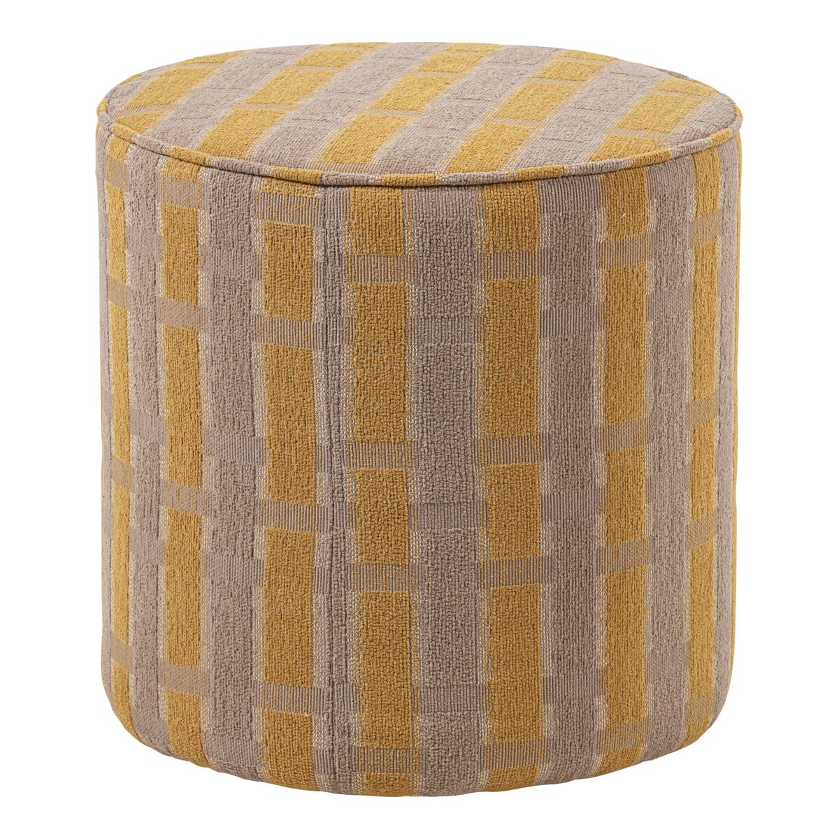 Polsterhocker Sarli - Chenille-Stoff Taupe / Gelb, Ø 46 cm