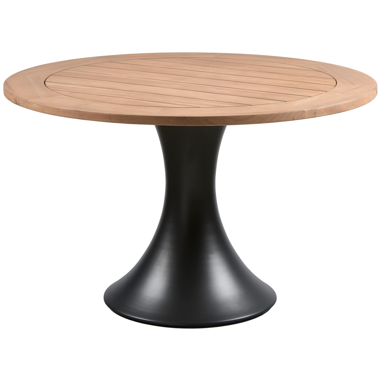 Der Gartenesstisch Charley überzeugt mit seinem modernen Design. Gefertigt wurde er aus Teakholz, welcher einen natürlichen Farbton besitzt. Das Gestell ist aus Aluminium und hat eine schwarze Farbe. Der Tisch besitzt einen Durchmesser von 122 cm.