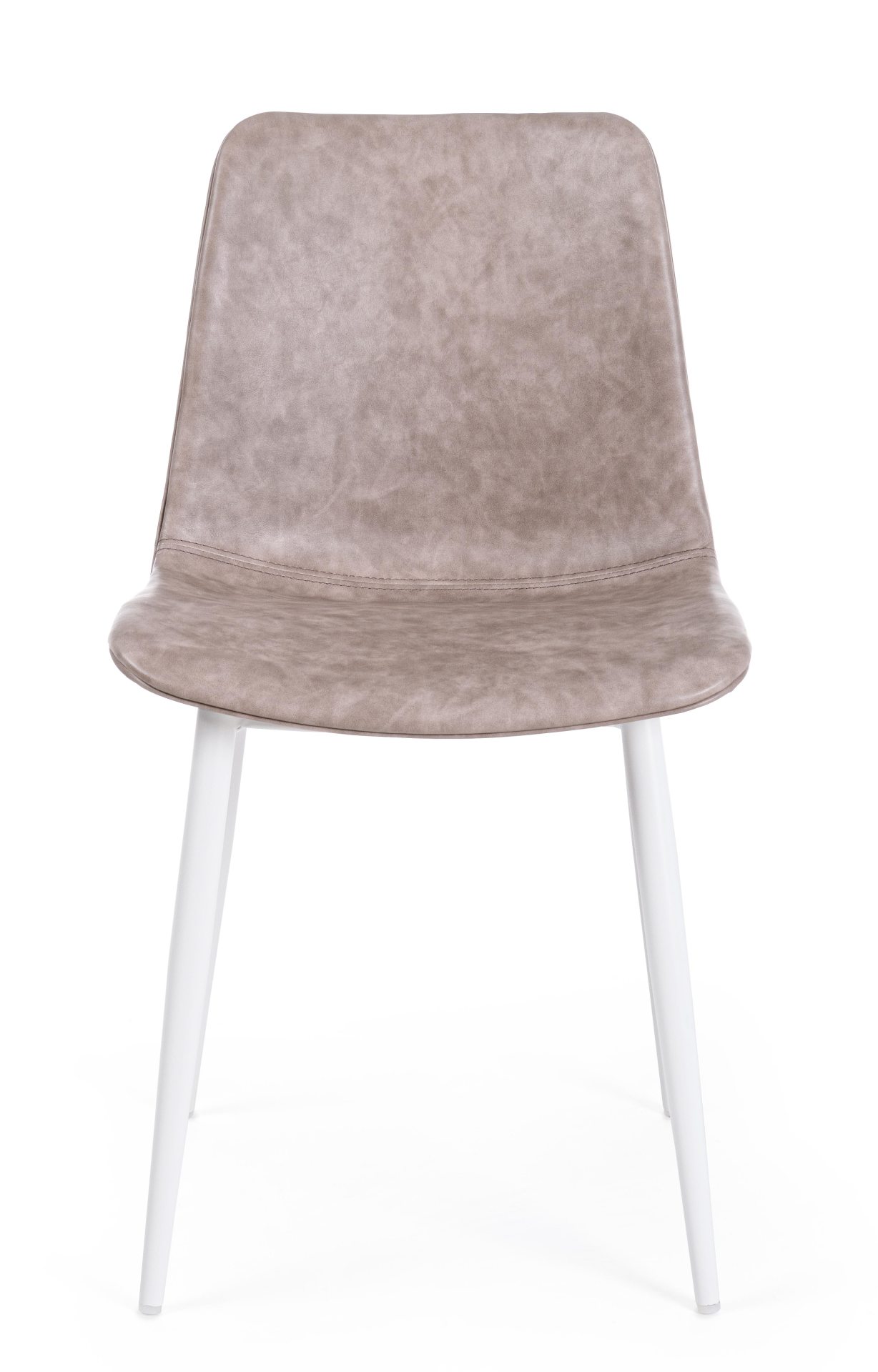 Der Esszimmerstuhl Kyra überzeugt mit seinem modernen Design. Gefertigt wurde der Stuhl aus Kunstleder, welcher einen Beige Farbton besitzt. Das Gestell ist aus Metall und ist Weiß. Die Sitzhöhe beträgt 44 cm.