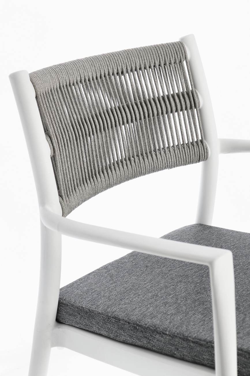 Gartenstuhl Alvin mit Armlehne, Weiß / Hellgrau