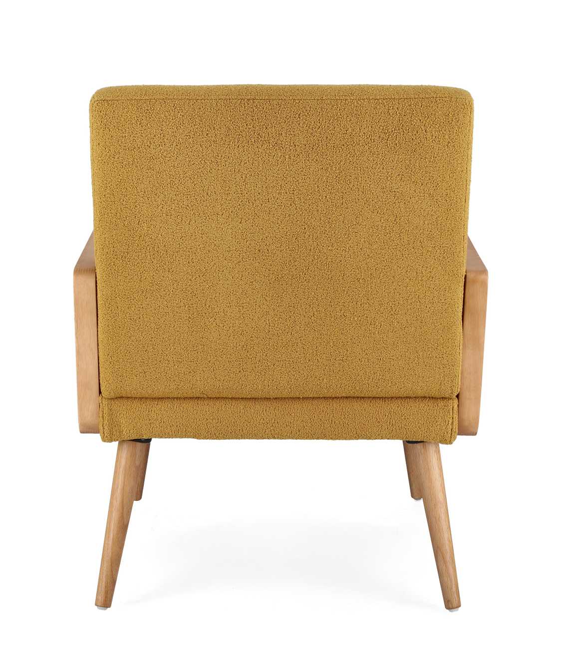 Der Sessel Verina überzeugt mit seinem modernen Stil. Gefertigt wurde er aus einem Stoff-Bezug, welcher einen Senf Farbton besitzt. Das Gestell ist aus Kautschukholz und hat eine natürliche Farbe. Der Sessel verfügt über eine Armlehne.