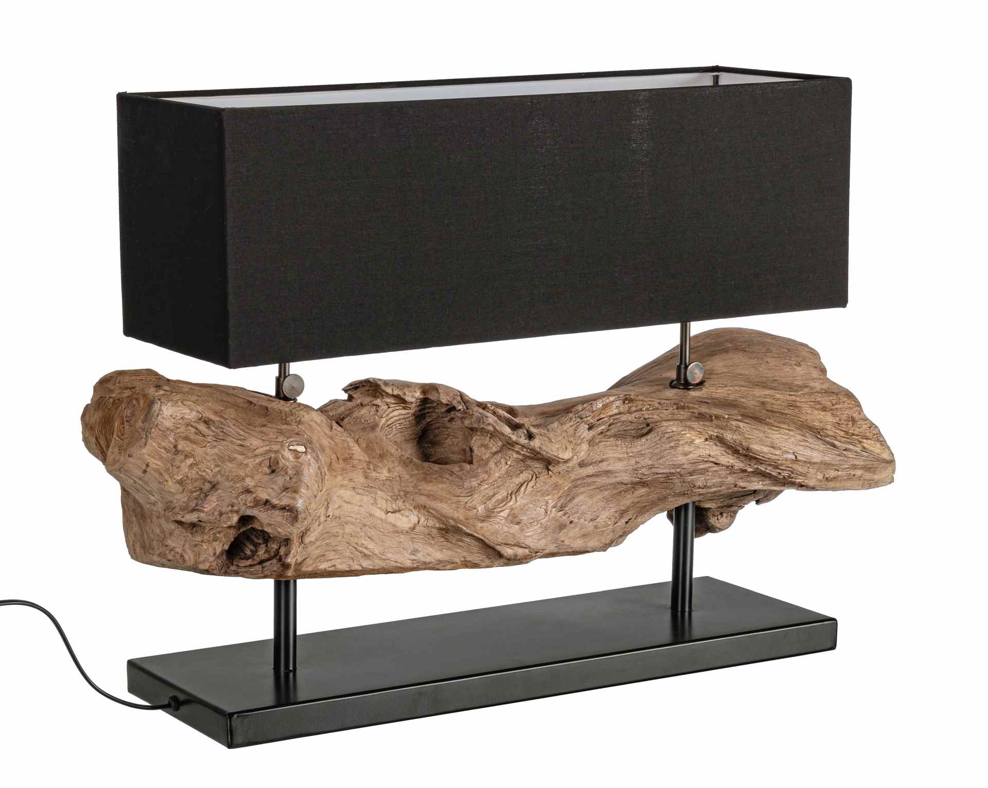 Tischleuchte Kleta aus recycelten Teakholz, Schwarz Tischleuchte Kleta aus recycelten Teakholz, Schwarz