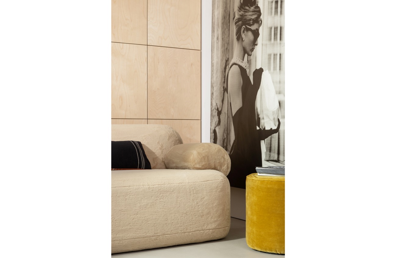 Das Sofa Jolie überzeugt mit seinem modernen Design. Gefertigt wurde es aus Pelz-Stoff, welcher einen Beigen Farbton besitzt. Das Sofa besitzt eine Sitzbreite von 120 cm.