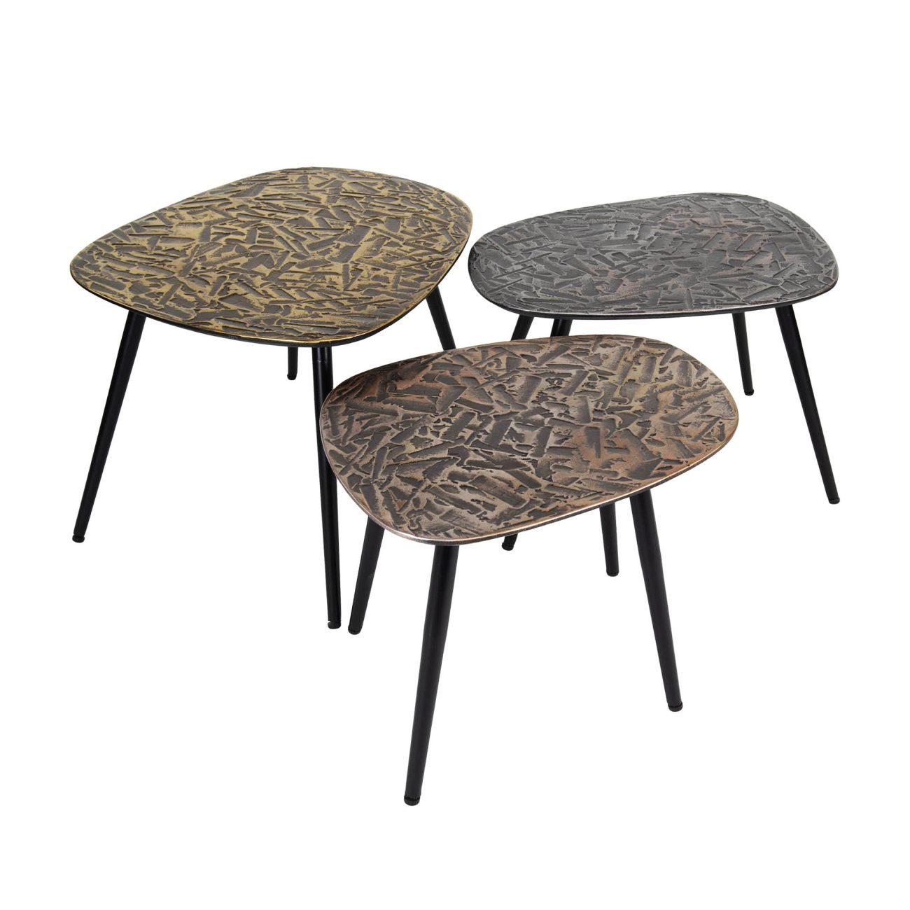 3er-Set Couchtisch Nopal - Metall in 3 Farben, Viereckig