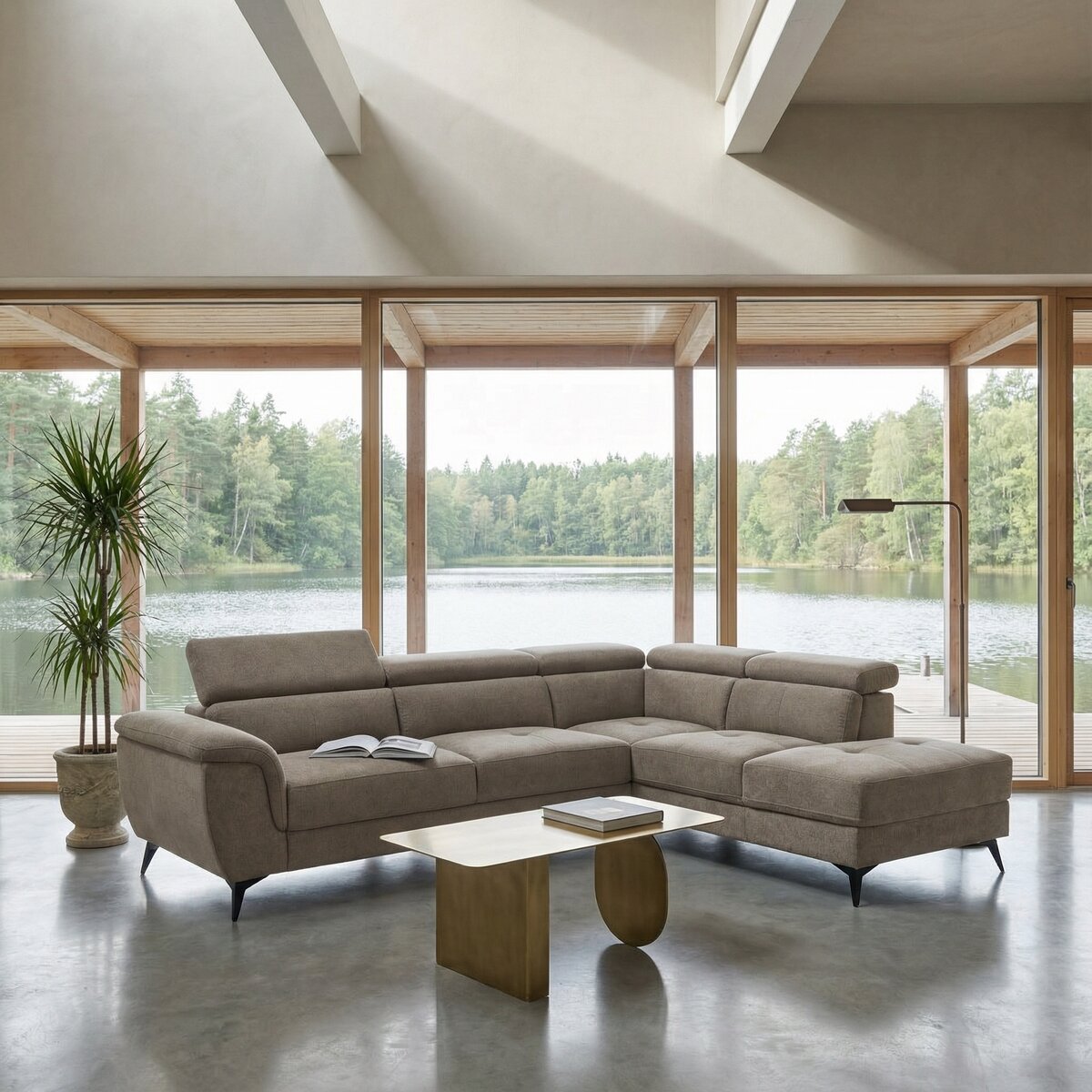 Ecksofa Sibet Rechts Taupe - mit OEKO-TEX Bezug & Kopfstütze