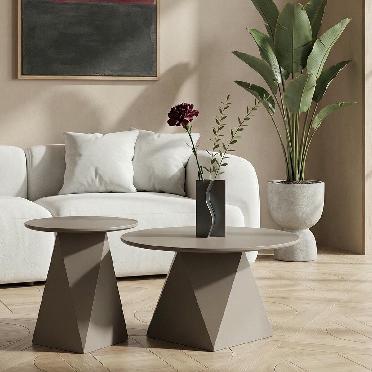 Couchtisch Aruna Ø50 cm - MDF Tisch in Taupe, FSC-zertifiziert