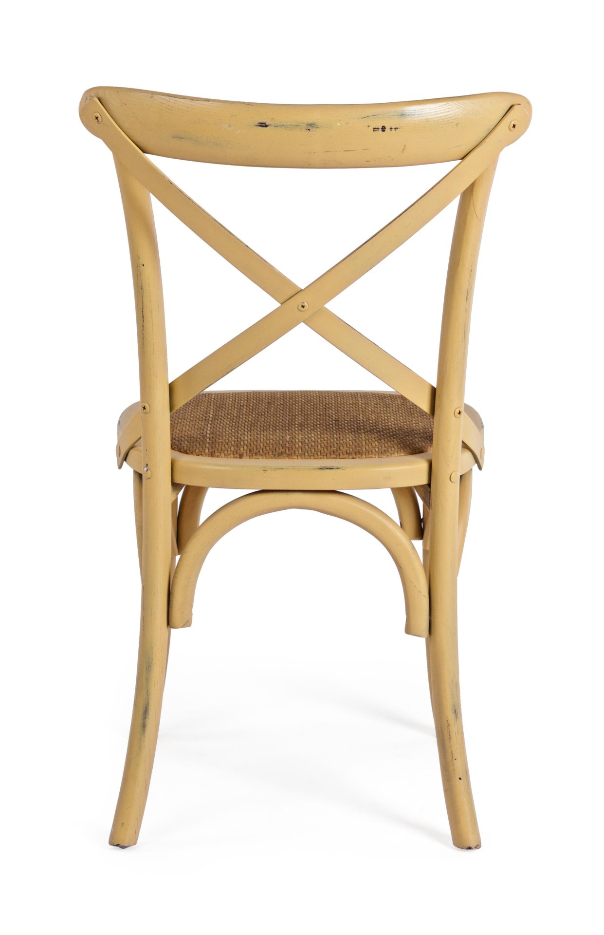 Der Stuhl Cross überzeugt mit seinem klassischen Design. Gefertigt wurde der Stuhl aus Ulmenholz, welches einen gelben Farbton besitzt. Die Sitz- und Rückenfläche ist aus Rattan gefertigt. Die Sitzhöhe beträgt 46 cm.