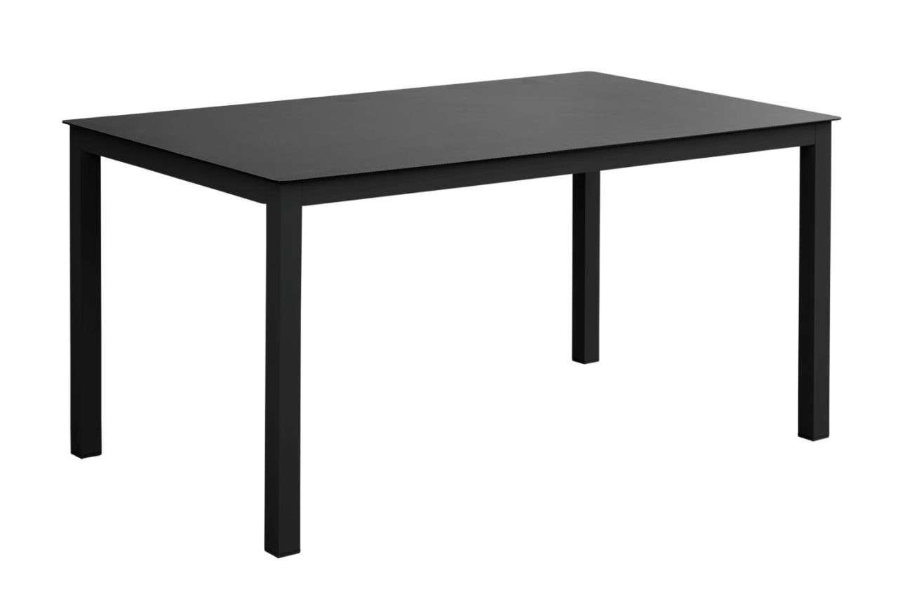 Der Gartenesstisch Rana überzeugt mit seinem modernen Design. Gefertigt wurde die Tischplatte aus Metall und hat eine schwarze Farbe. Das Gestell ist auch aus Metall und hat eine schwarze Farbe. Der Tisch besitzt eine Länge von 150 cm.