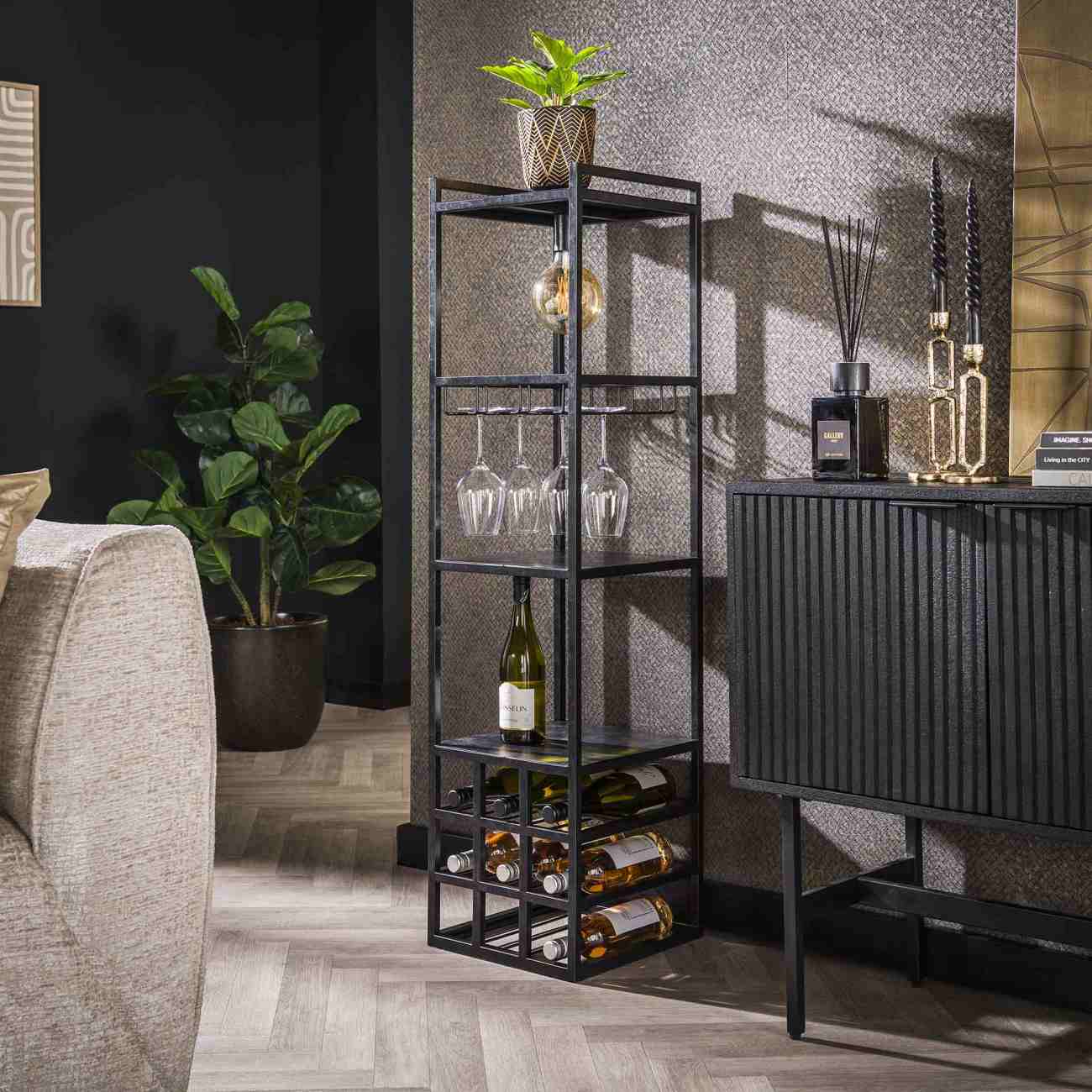 Weinregal - Metall Anthrazit, mit Beleuchtung