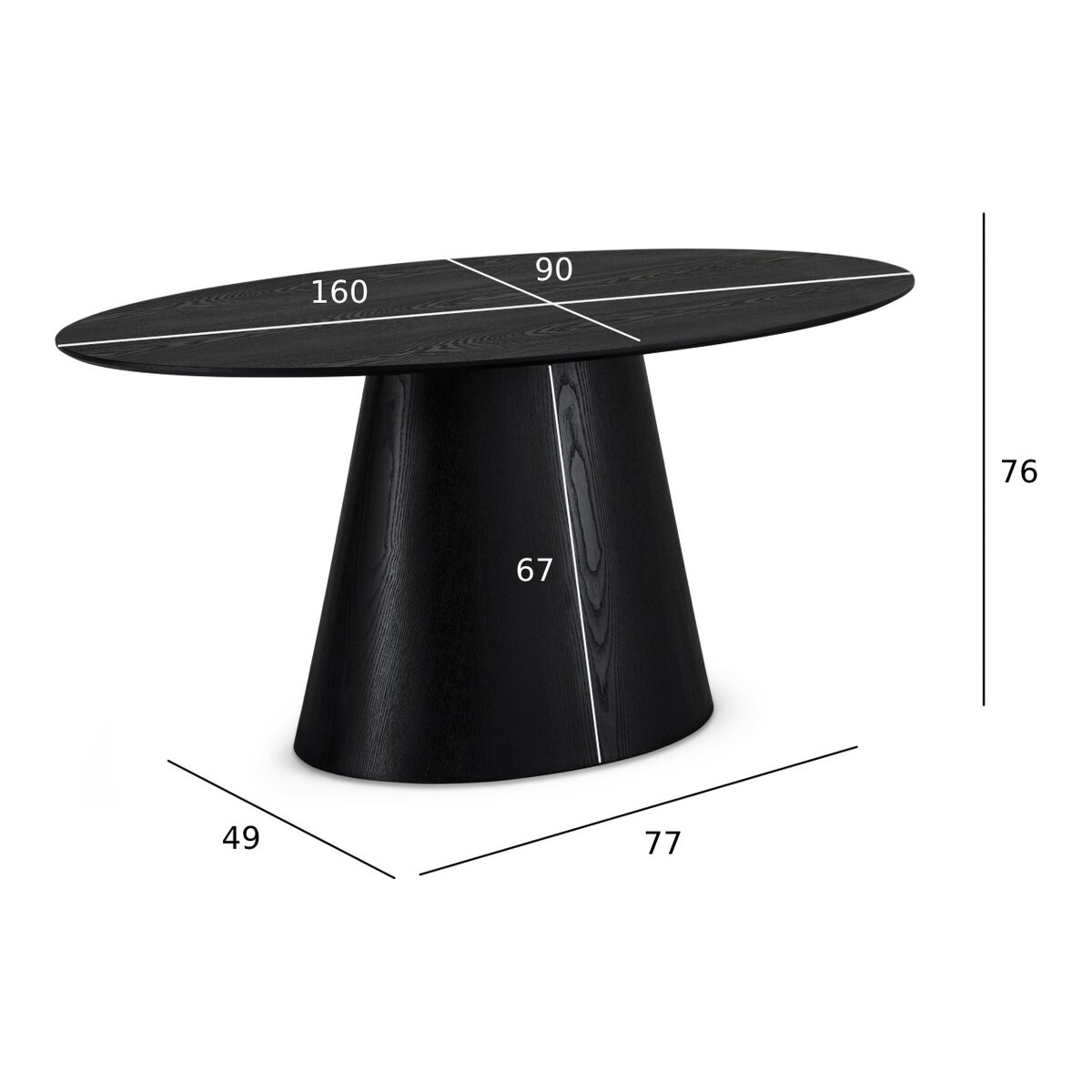 Esstisch Oganto Oval 160x90 cm - Moderner Holztisch für 6 Personen, Schwarz | Schwarz