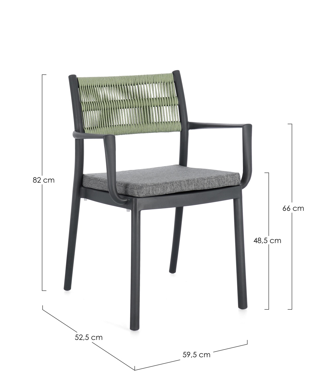 Gartenstuhl Alvin mit Armlehne, Anthrazit / Grün