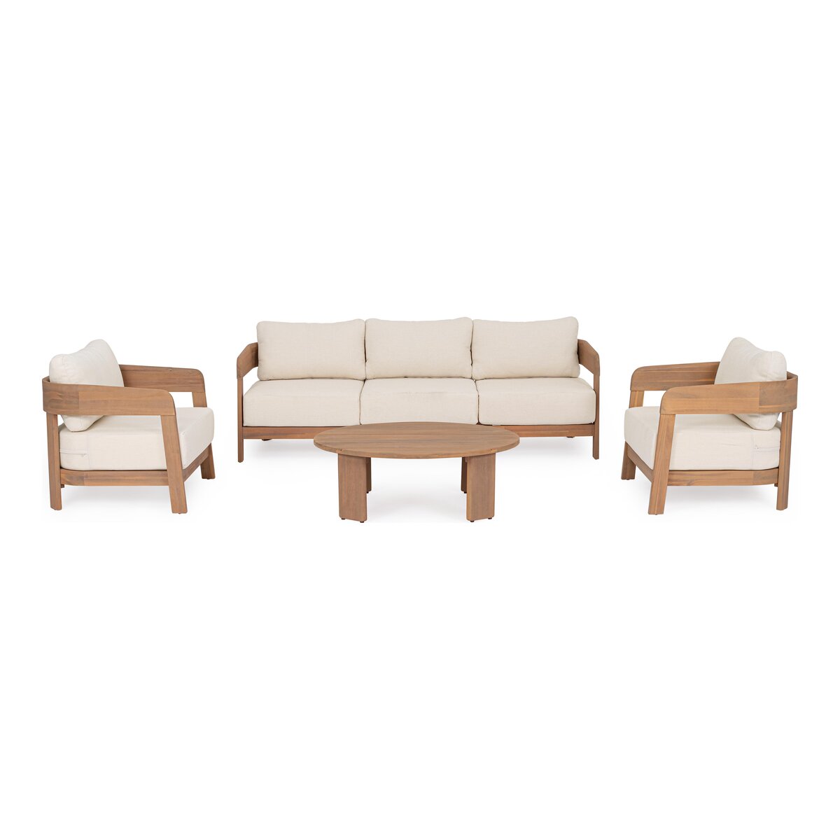 3-Sitzer Gartensofa Pablo - Akazienholz Natur & Olefin-Stoff Beige,