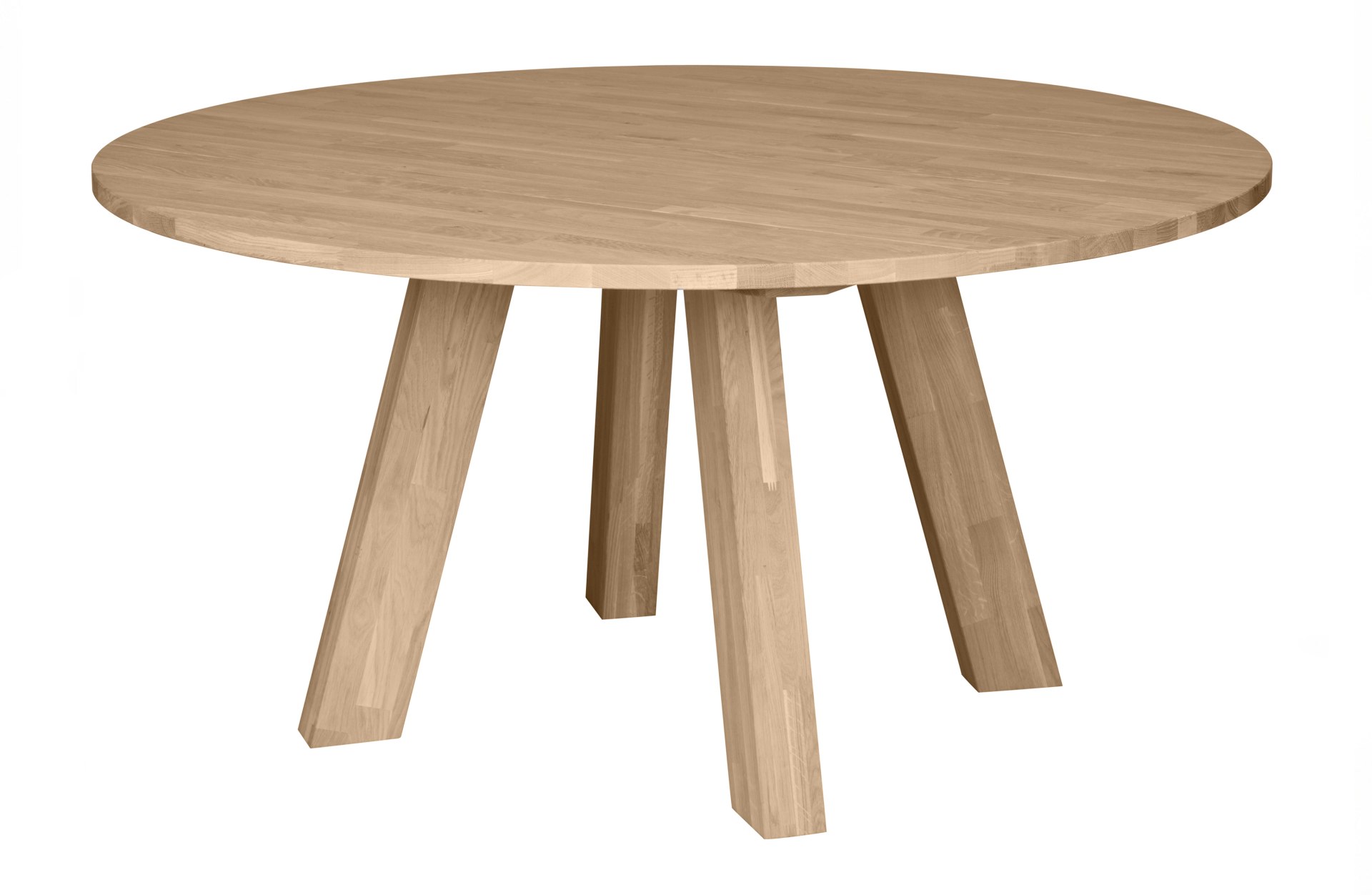 Der Esstisch Rhonda überzeugt mit seinem klassischen Design. Gefertigt wurde er aus Eichenholz, welches einen natürlichen Farbton besitzt. Das Gestell ist auch aus Eichenholz. Der Durchmesser des Tisches beträgt 150 cm.