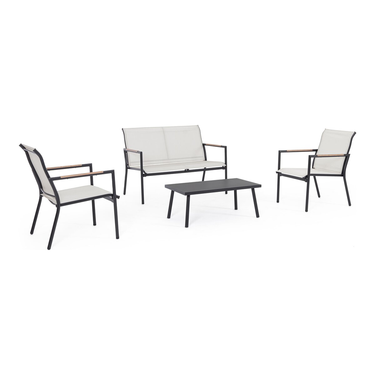 4er Garten-Set Marsala - Metall Anthrazit, Textilene Weiß