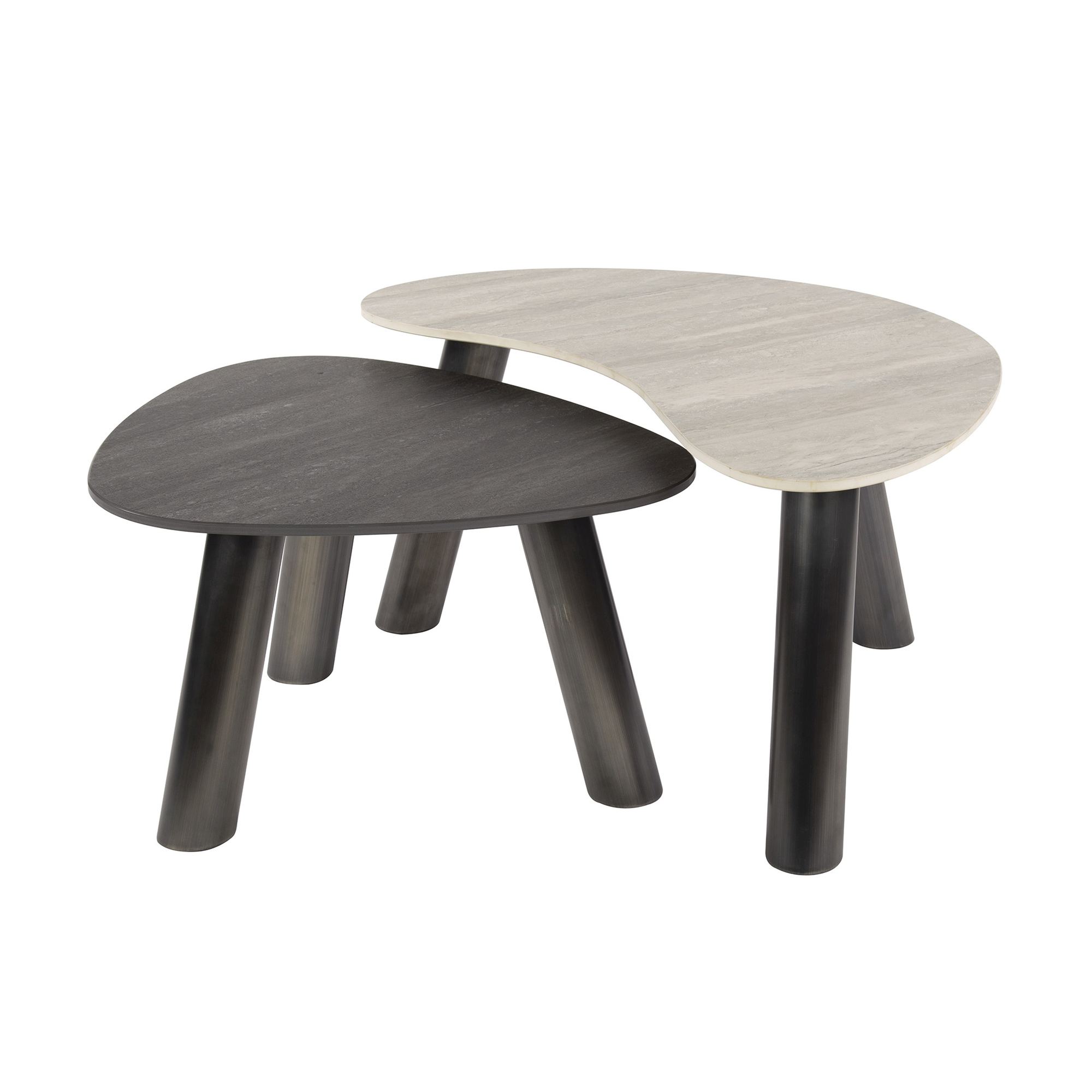 Wint Couchtisch-Set – Keramik, Edelstahl – Hellgrau & Dunkelgrau, Organisch