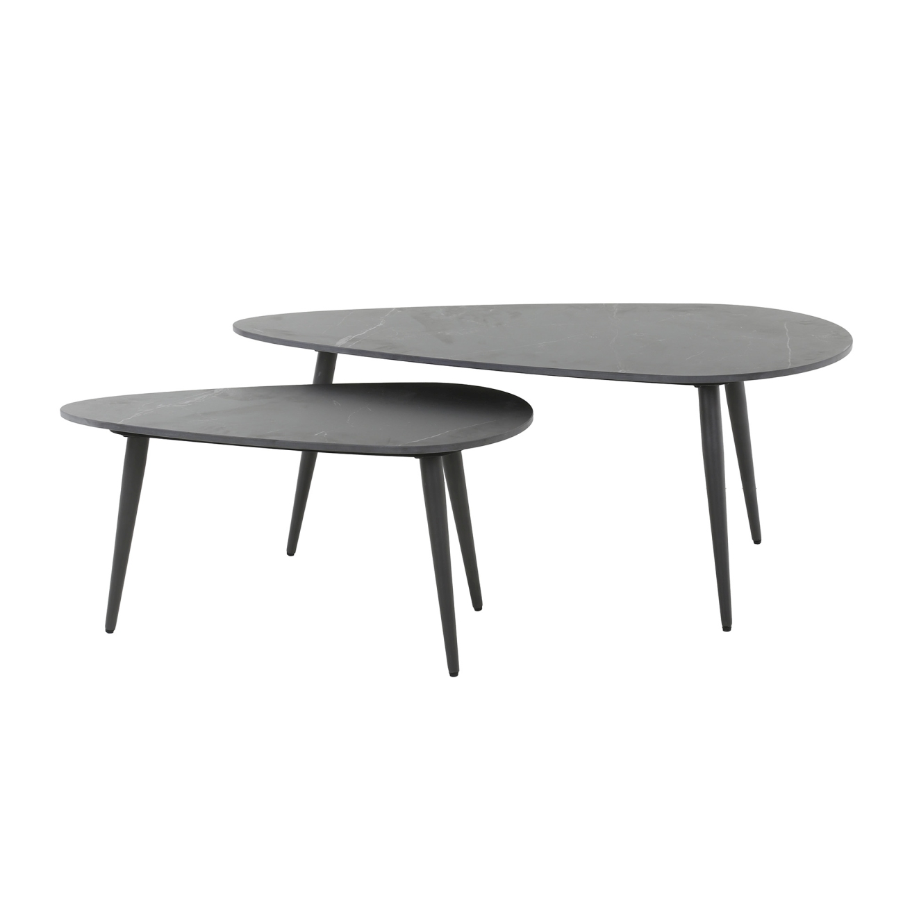 2er-Set Couchtisch Cerami - schwarze Keramikplatte, Nierenform
