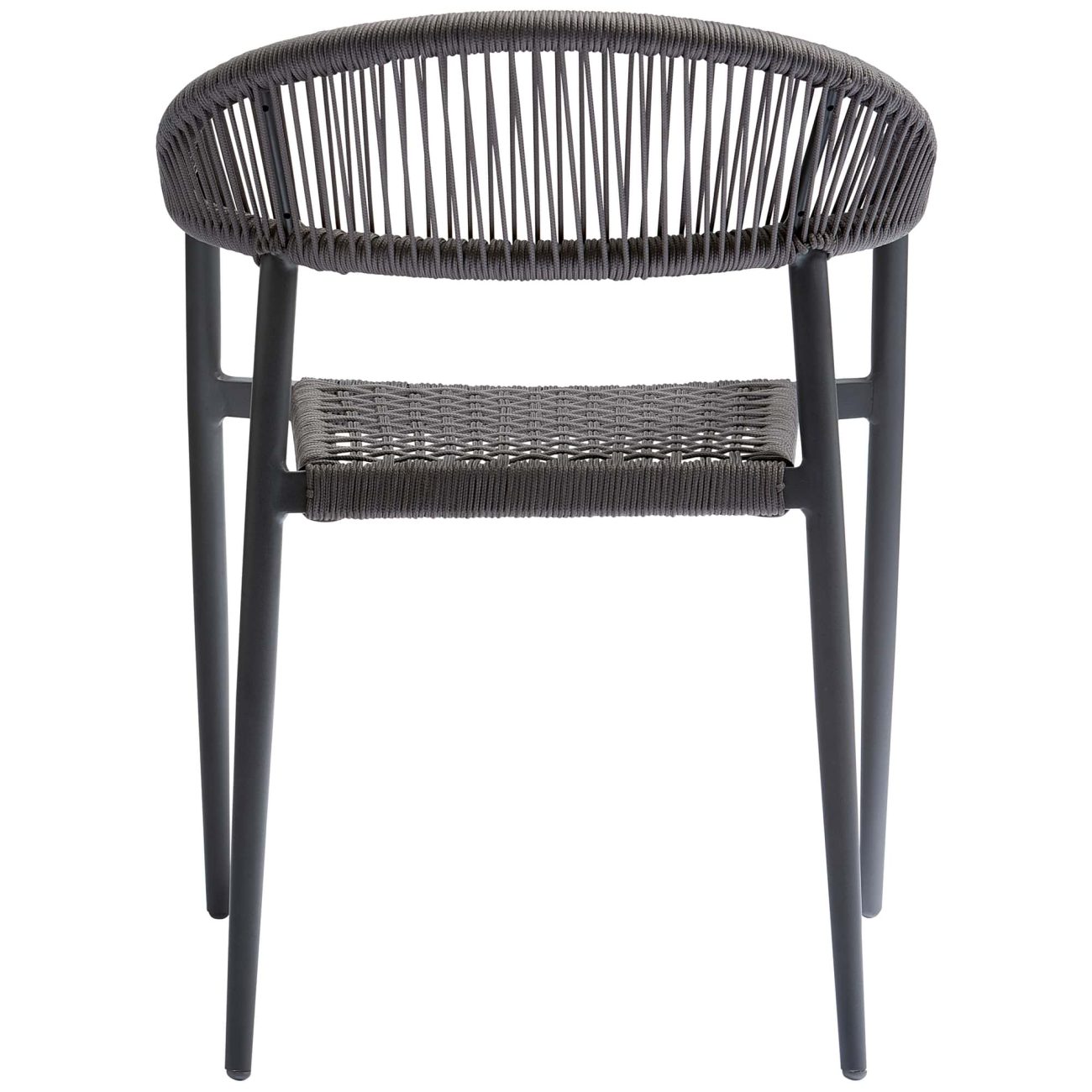 Der Gartenstuhl Yellow überzeugt mit seinem modernen Design. Gefertigt wurde er aus geflochtenem Seil, welches einen dunkelgrauen Farbton besitzt. Das Gestell ist aus Aluminium und hat eine dunkelgraue Farbe. Der Stuhl besitzt eine Sitzhöhe von 45 cm.