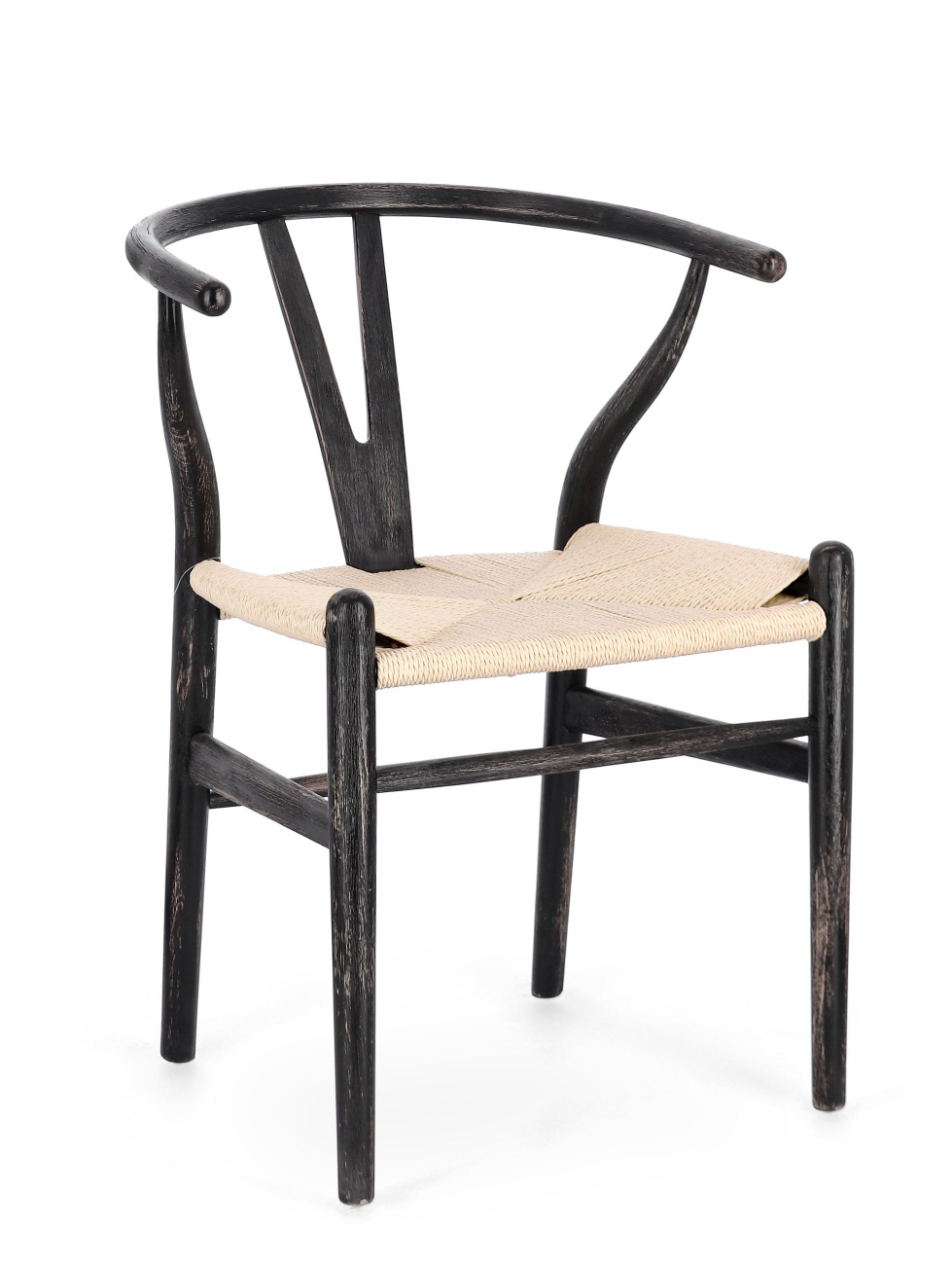 Der Esszimmerstuhl Artas überzeugt mit seinem modernen Stil. Gefertigt wurde er aus Seilen, welche einen natürlichen Farbton besitzt. Das Gestell ist aus Buchenholz und hat ein schwarze Farbe. Der Stuhl besitzt eine Sitzhöhe von 48 cm.