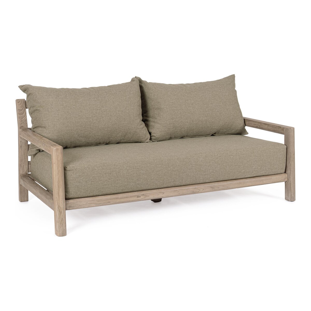 2-Sitzer Gartensofa Maynard - recyceltes Teakholz Braun, Olefin-Stoff Grün