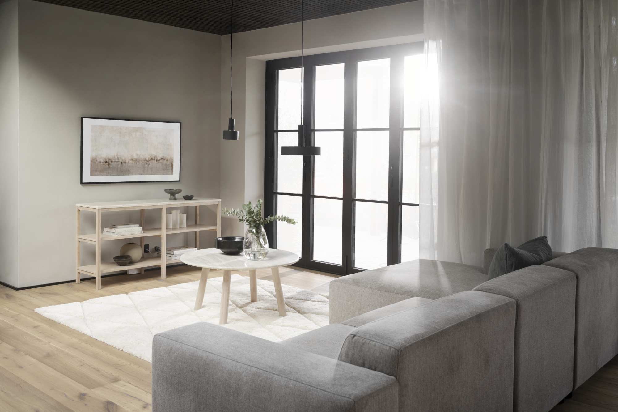 Komfortabel & schön – Couchtisch Taransay, 90x90x45cm, Beige / Weiß pigmentiert.