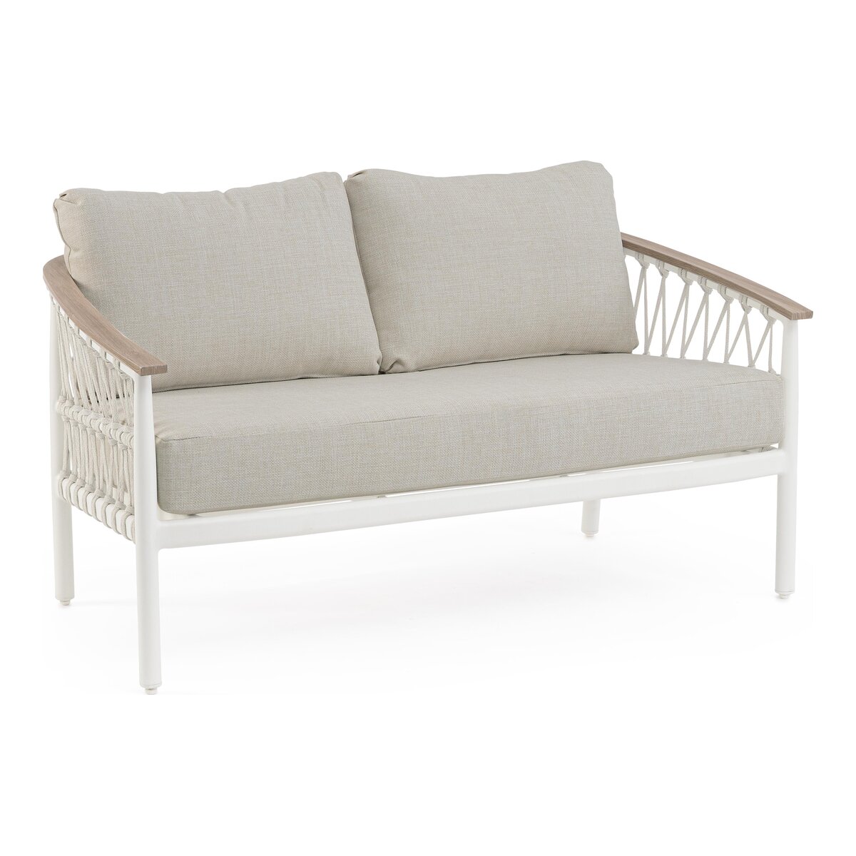 2-Sitzer Gartensofa Fenix - Aluminium & Seilgeflecht, inkl. Kissen, Off-White
