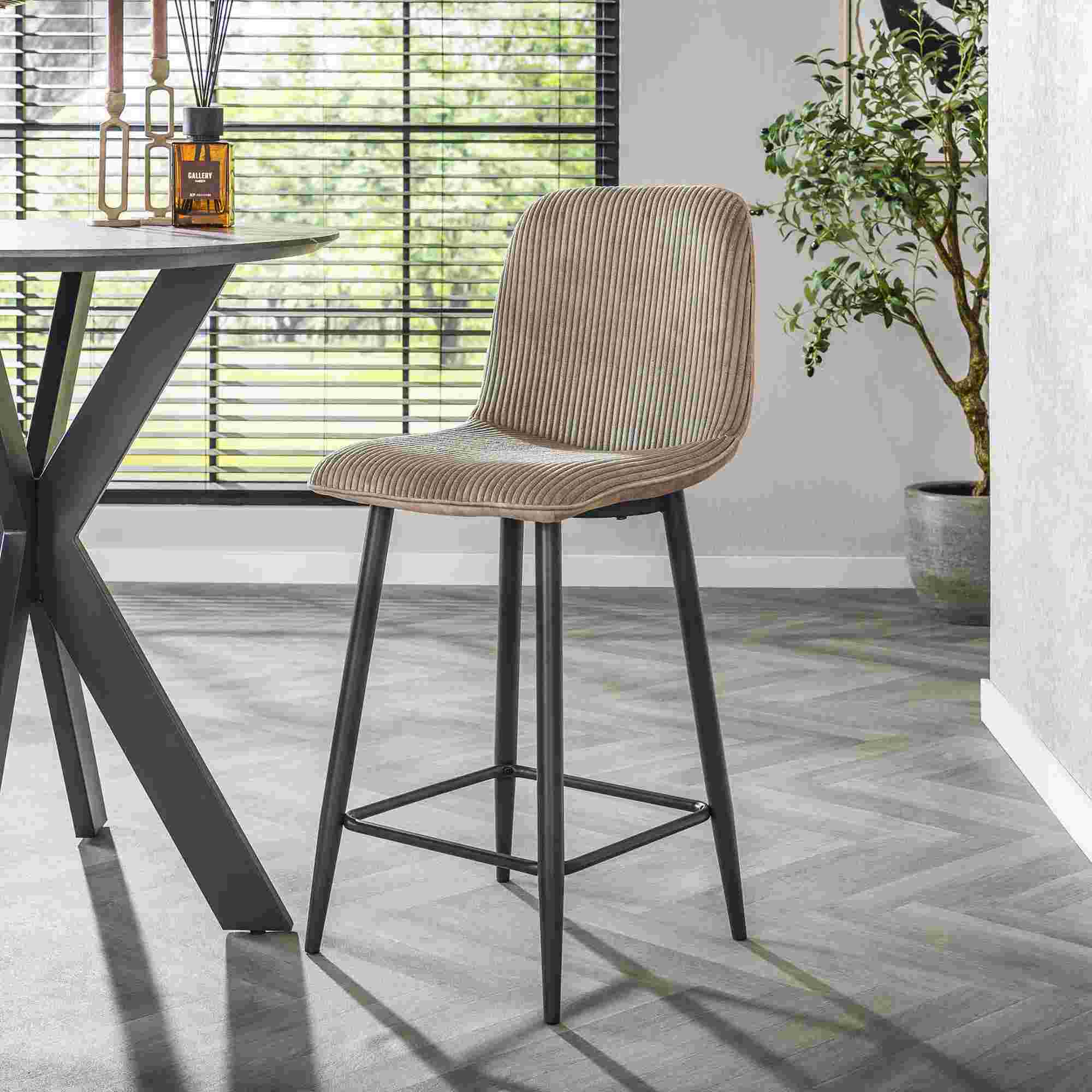Barhocker 2er-Set mit Lehne | Cord, Fußstütze, modern