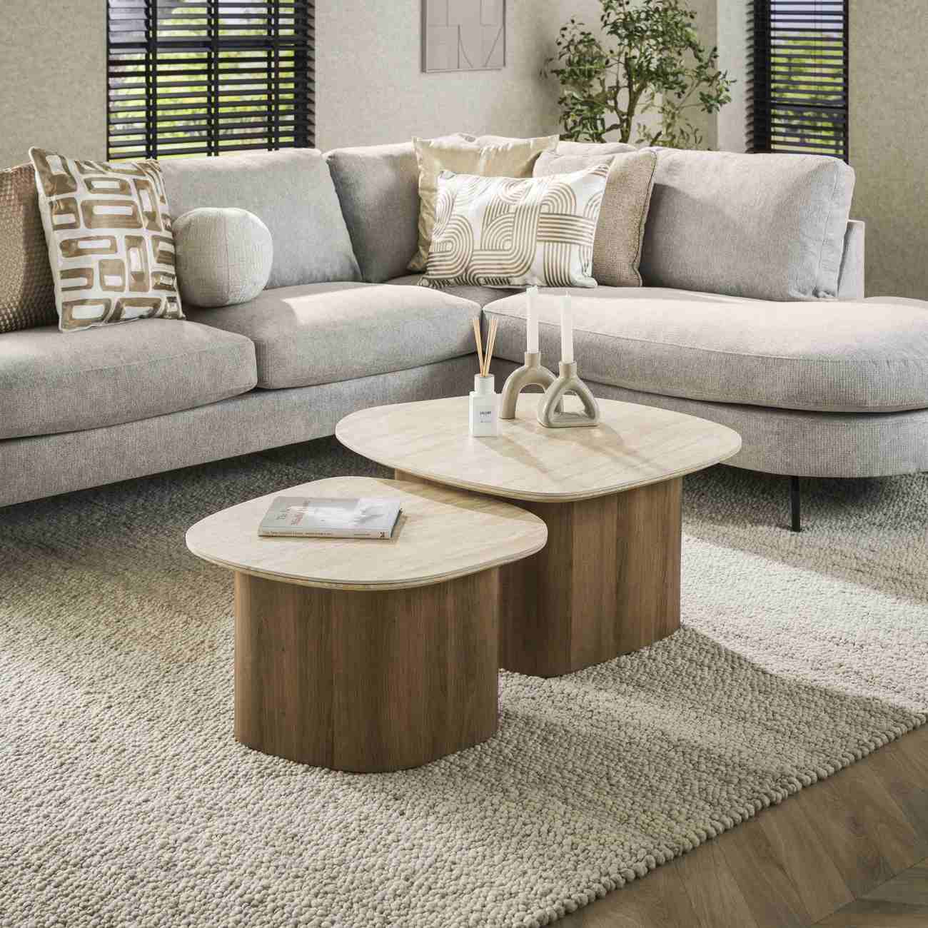 Couchtisch Set aus Keramik | Travertin-Optik, pflegeleicht, modern