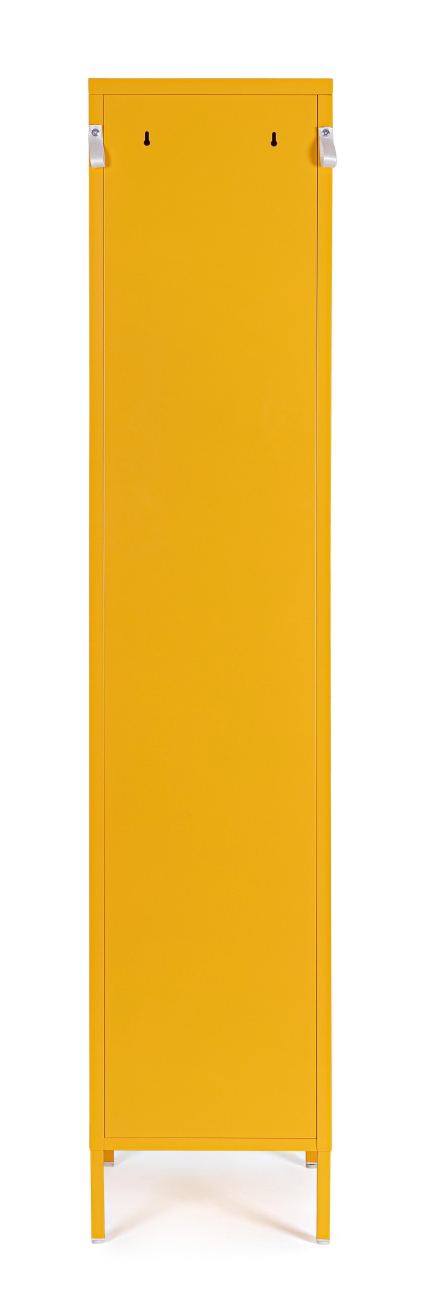 Der Kleiderschrank Cambridge überzeugt mit seinem modernen Stil. Gefertigt wurde er aus Metall, welches einen gelben Farbton besitzt. Das Gestell ist auch aus Metall. Der Kleiderschrank verfügt über eine Tür.