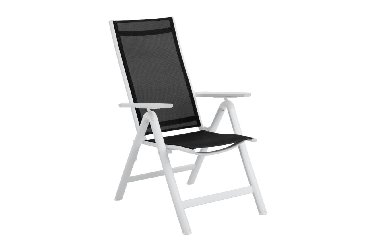 Der Gartenstuhl Rana überzeugt mit seinem modernen Design. Gefertigt wurde er aus Textilene, welcher einen schwarzen Farbton besitzt. Das Gestell ist aus Metall und hat eine weiße Farbe. Die Sitzhöhe des Stuhls beträgt 48 cm.