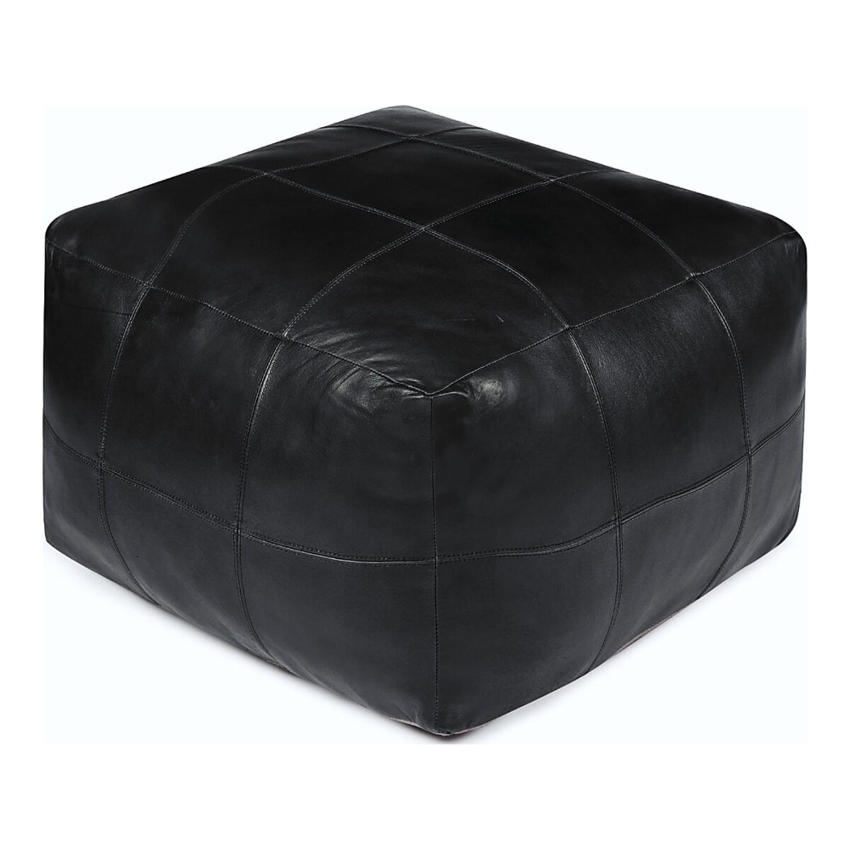 Pouf Anneta aus Leder 60x60 cm, Schwarz