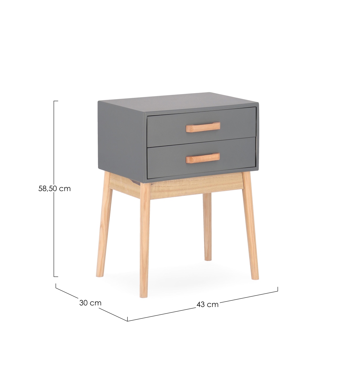 Kommode Ordinary aus Kiefernholz Grau, 2 Schubladen