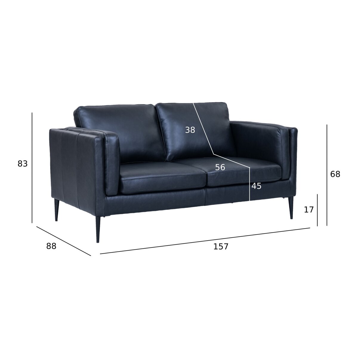 2-Sitzer Sofa Aicena Leder Schwarz - Komfortsofa mit Taschenfederkern & Metall-Gestell