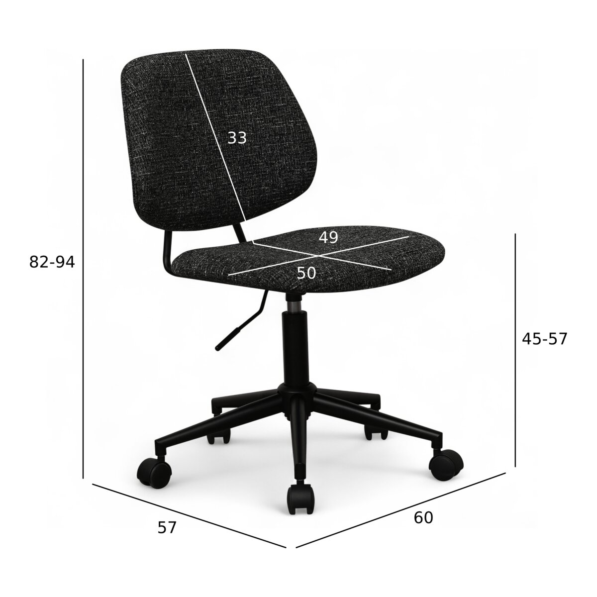 Bürostuhl Otal aus Boucle - Drehbar, Höhenverstellbar, Neigbar, Schwarz