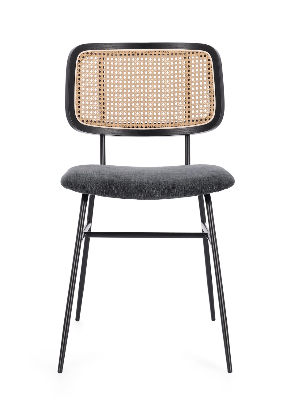 Der Esszimmerstuhl Glenna überzeugt mit seinem modernen Stil. Gefertigt wurde er aus Stoff, welcher einen dunkelgrauen Farbton besitzt. Das Gestell ist aus Metall und hat eine schwarze Farbe. Der Stuhl besitzt eine Sitzhöhe von 48 cm.