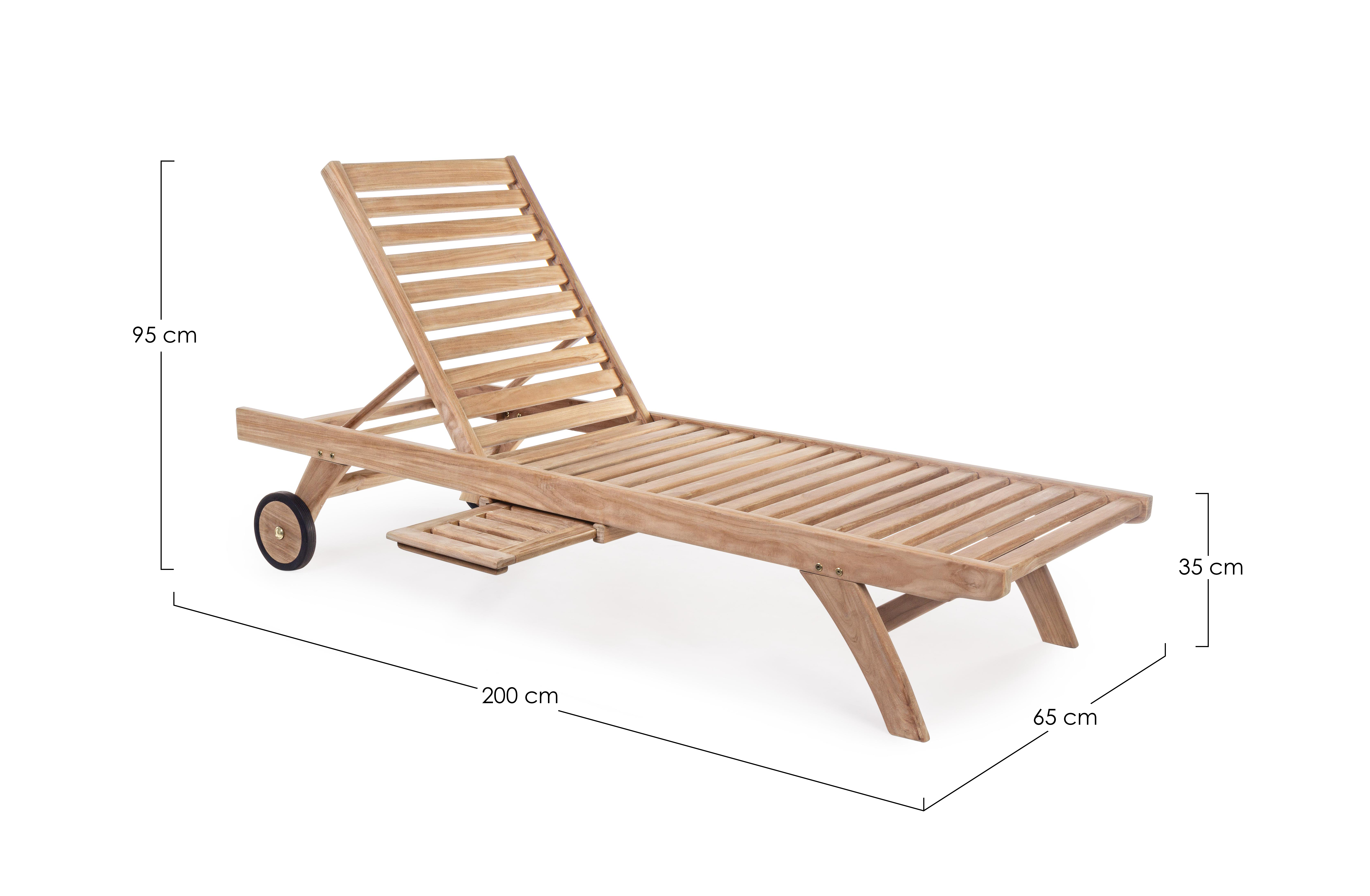 Gartenliege Maryland Teakholz, modern und massiv, natur, mit verstellbarer Rückenlehne und Ablage