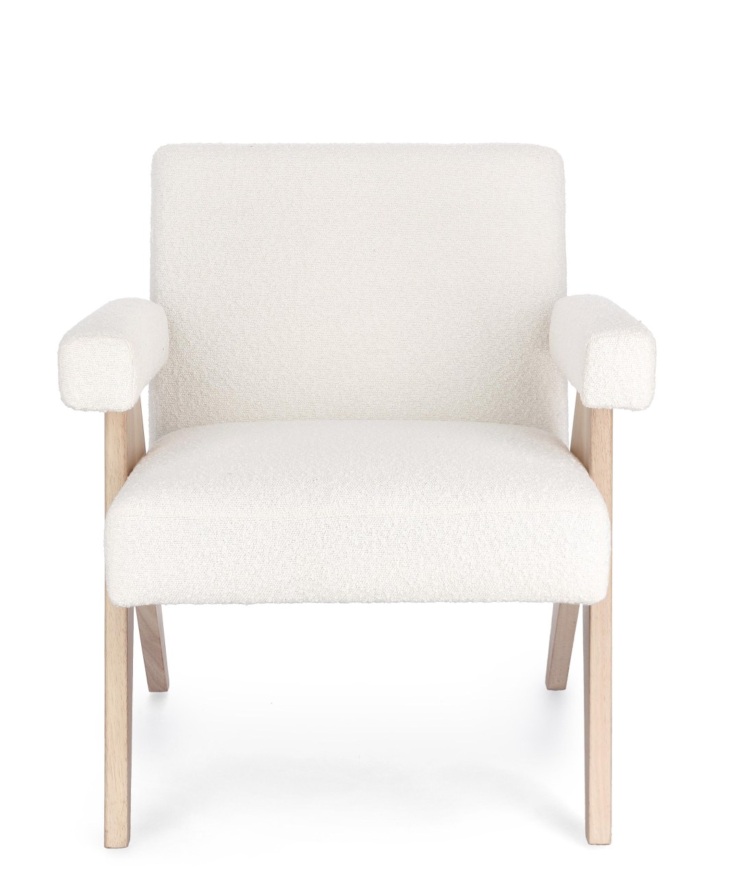 Der Sessel Faiza überzeugt mit seinem modernen Stil. Gefertigt wurde er aus Stoff, welcher einen weißen Farbton besitzt. Das Gestell ist aus Kautschuk und hat eine natürliche Farbe. Der Sessel besitzt eine Sitzhöhe von 46 cm.